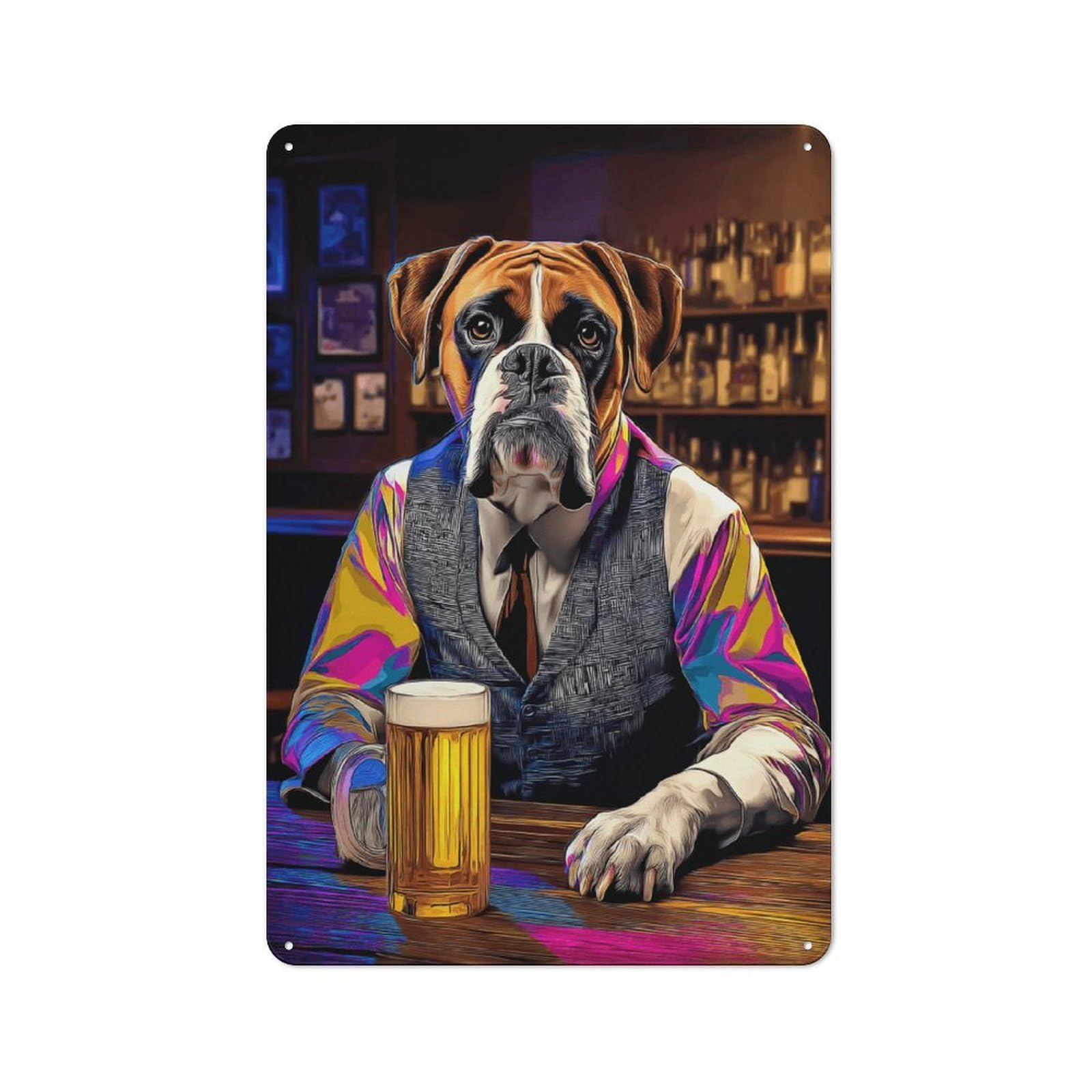Junmoney Boxer Dog In Bar Attire Tin Sign 30X20cm With For Living Room Wall, Rustic Decor, For Living Room Decor Lovers