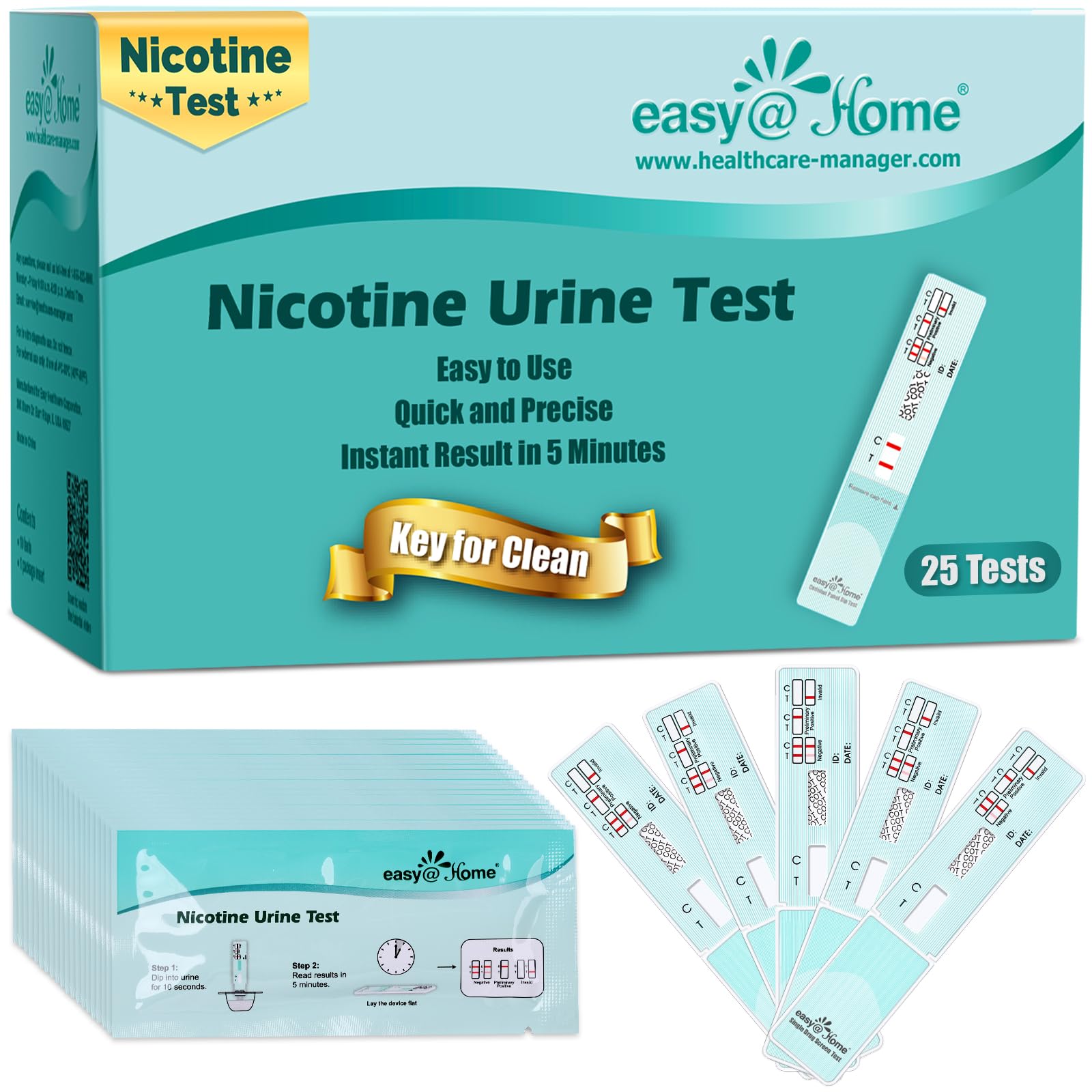 Easy@Home 25 Pack Nicotine Urine Test Strips Kit - home tests | Mubboo