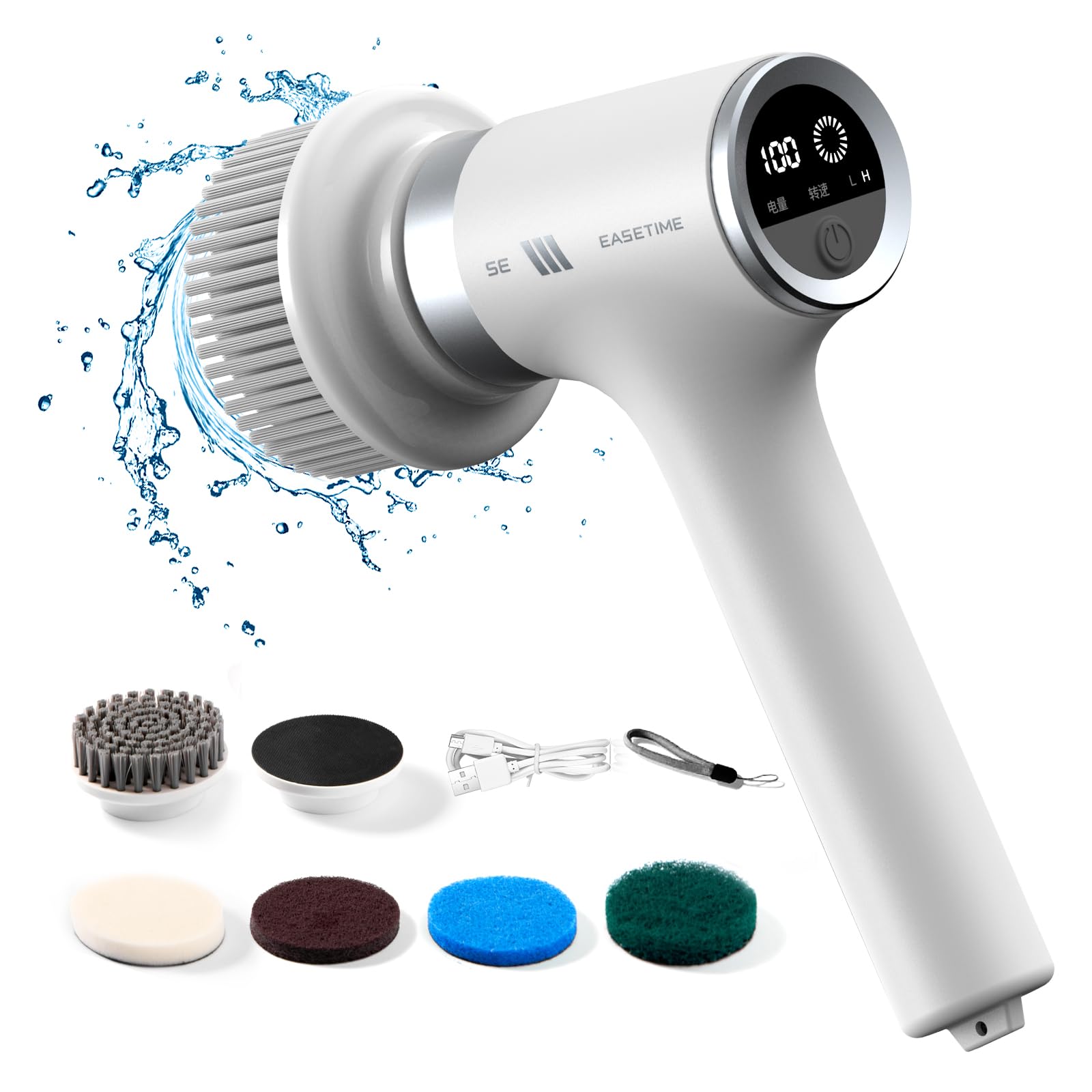 Electric Spin Scrubber, Bathroom Scrubber Rechargeable Shower Scrubber for Cleaning Tub/Tile/Floor/ToiletحCordless Scrubber with Battery Level Display and 5 Replaceable Cleaning Brush Heads