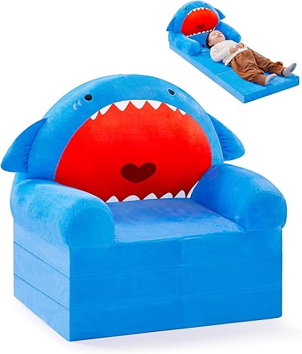 Sofá plegable para niños, silla suave 3 en 1 para niños pequeños, sofá para niños, silla de tiburón, sofá para niños pequeños de 1 a 3 años, sillas