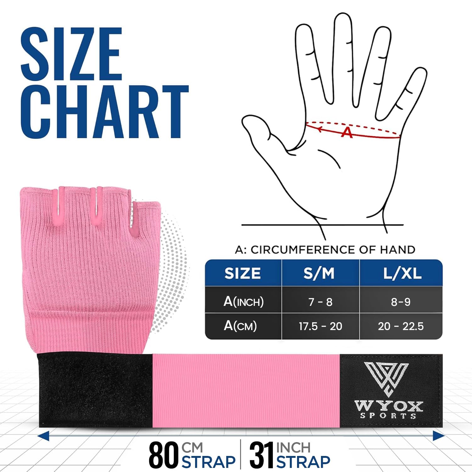 Wyox boxe guanti interni con imbottitura in gel mano Wraps Fist bende MMA Thai Muay training, Pink