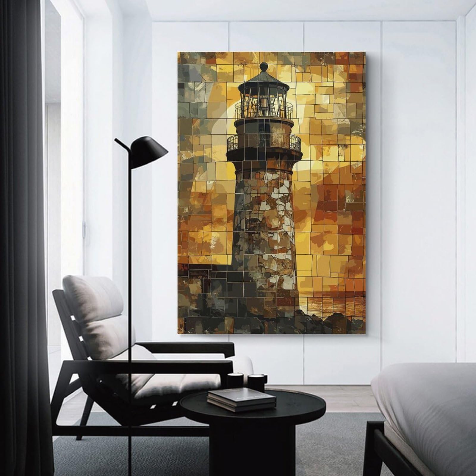 Junmoney Lighthouse Mosaic Room Decor Wall Art, 24x36inch(60x90cm), for Living Spaces, Bedrooms Or Relaxed Rooms, Canvas Styling for A Polished Room Look