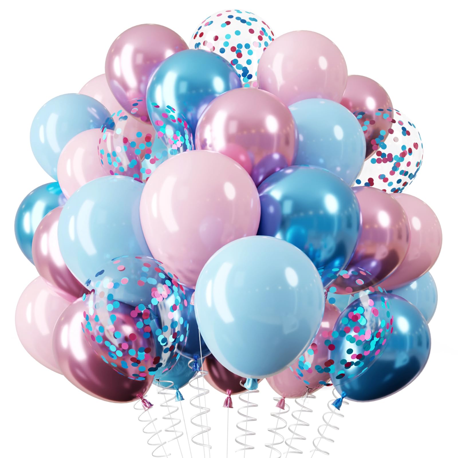 QIFU Pink and Blue Balloons, 12 Inch Baby Pink Blue Balloons with Confetti Balloon Gender Reveal Balloon for Boys or Girls Gender Reveal Stitch Birthday Decorations Baby Shower Bluey Birthday