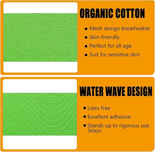 Miniatura 3 de Kinesiology Tape Pro Precut (4 rollos, 80 tiras) de algodón original, impermeable, transpirable, elástico, sin látex, cinta deportiva para músculos