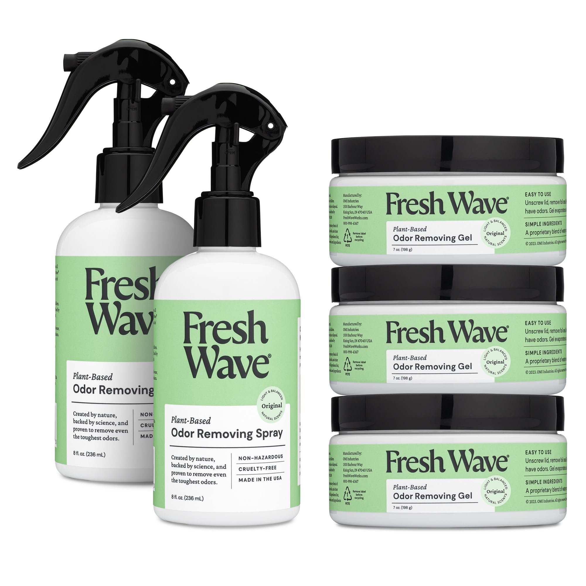 Fresh WaveOdor Removing Gel + Spray Bundle: (2) 8 fl. oz. Sprays + (3) 7 oz. Gels