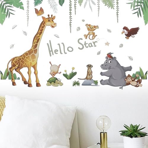 Calcomanías de pared de animales, lindos animales del bosque, calcomanías de pared para guardería, animales del bosque, dibujos animados, jirafa,