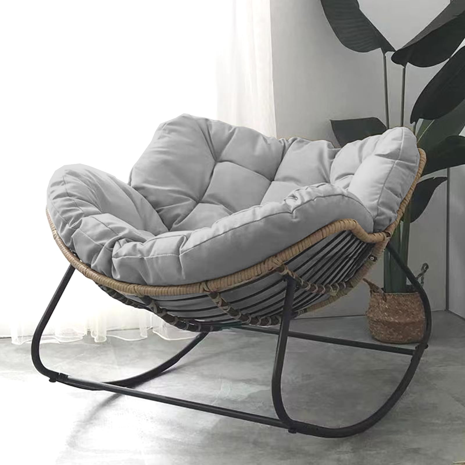 Reclining Rocking Chair/Comfy Front Porch Furniture, Indoor Living Room/Bedroom Reading Chair, Patio/Backyard Big Outdoor Tanning Chair/Patio Rattan Chair/Egg Chair