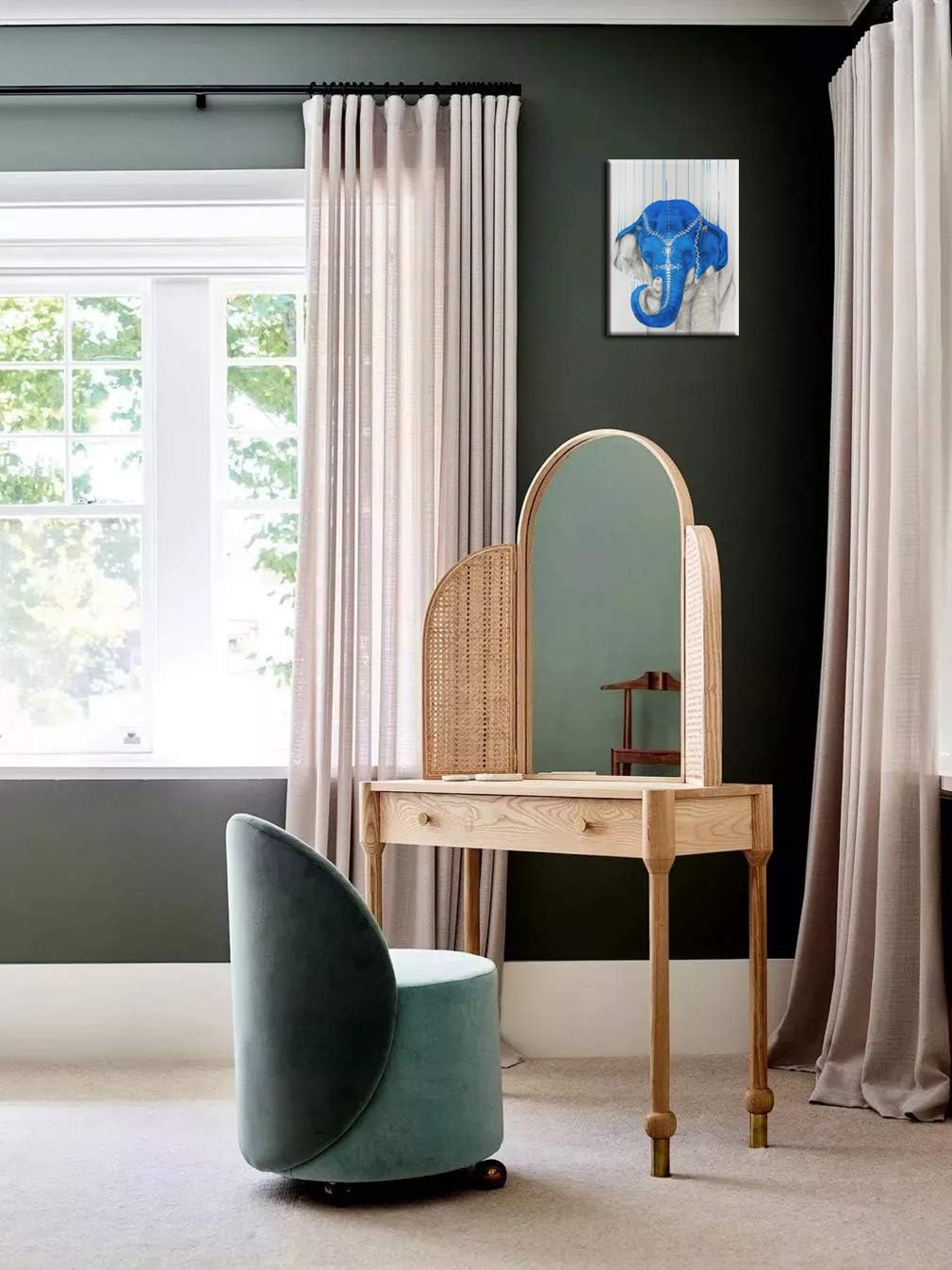 Tku's Blue Elephant Canvas Wall Art, Beautiful Animal Picture, 1 Piece Painting Home Decor for Bedroom Bathroom, Framed Ready to Hang (Waterproof) waterproof 12 in x 16 in Purple Blue Elephant