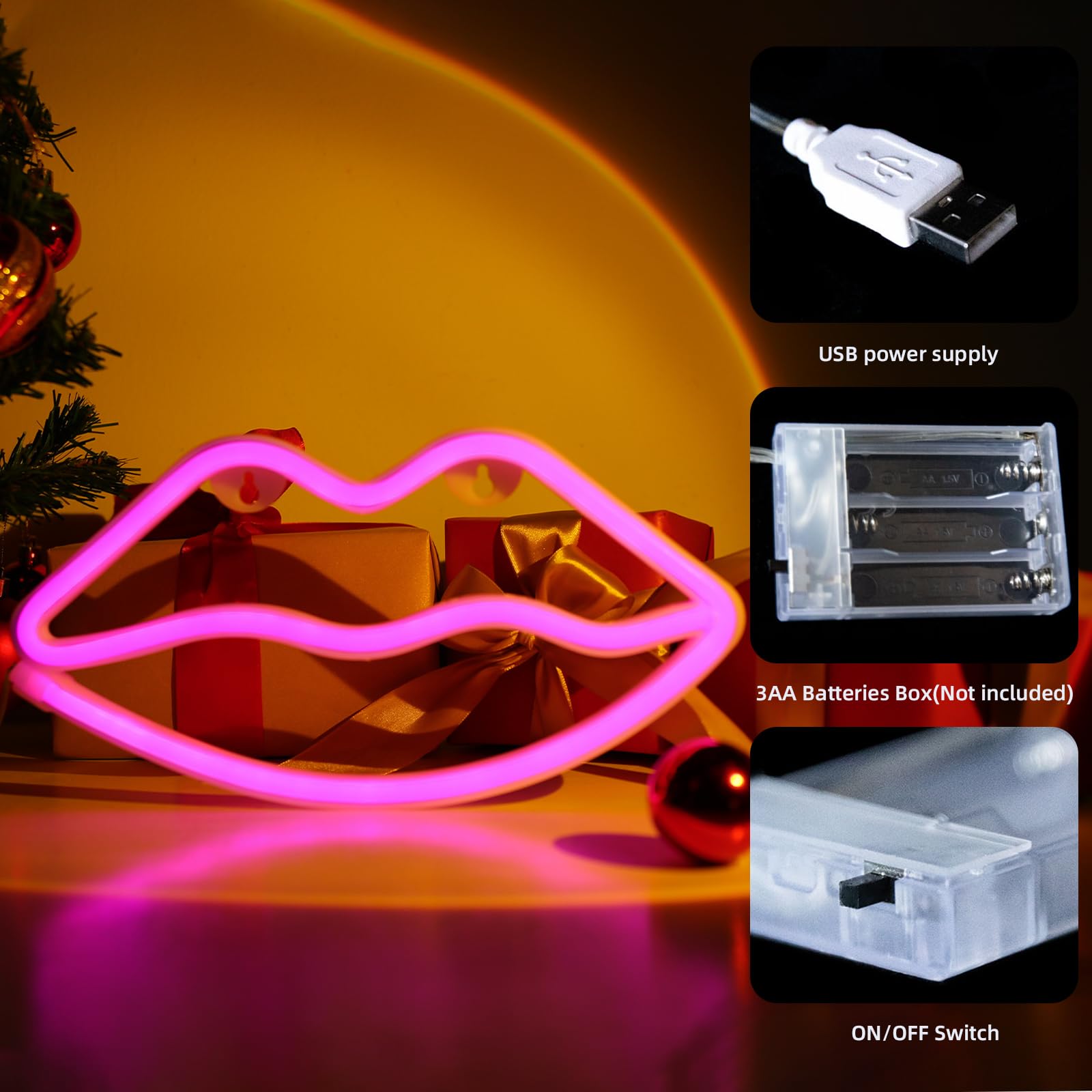 Pink Lips Neon Sign Red Neon Night Lights for Bedroom LED Lips Red Wall Sign Party Girls Baby Kids Children Gifts Home Lips Neon Sign for Wall Decor Wedding Bedroom Living Room Romantic Decor Sign