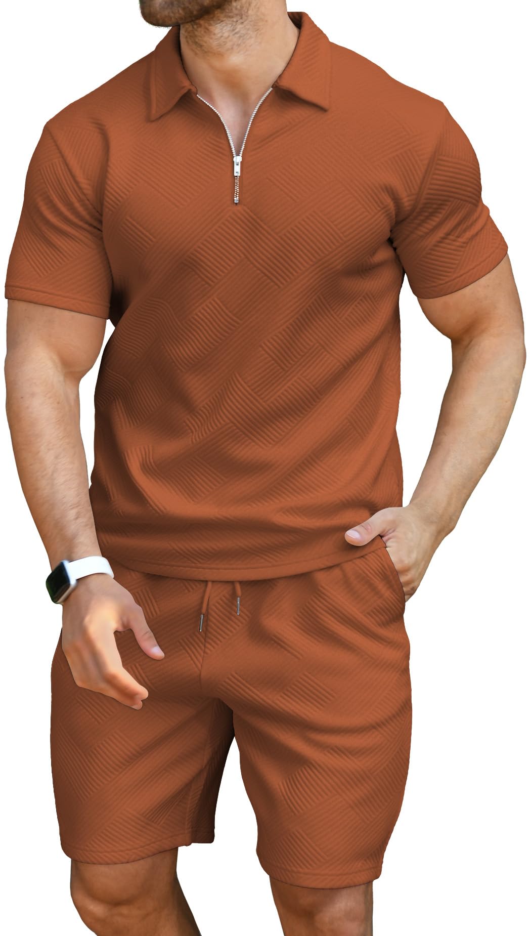 KUYIGO Męskie koszulki polo bez rękawów z zamkiem 1/4, jednokolorowe, na co dzień, slim fit, na siłownię, do biegania, podstawowe bawełniane koszule S-XXL