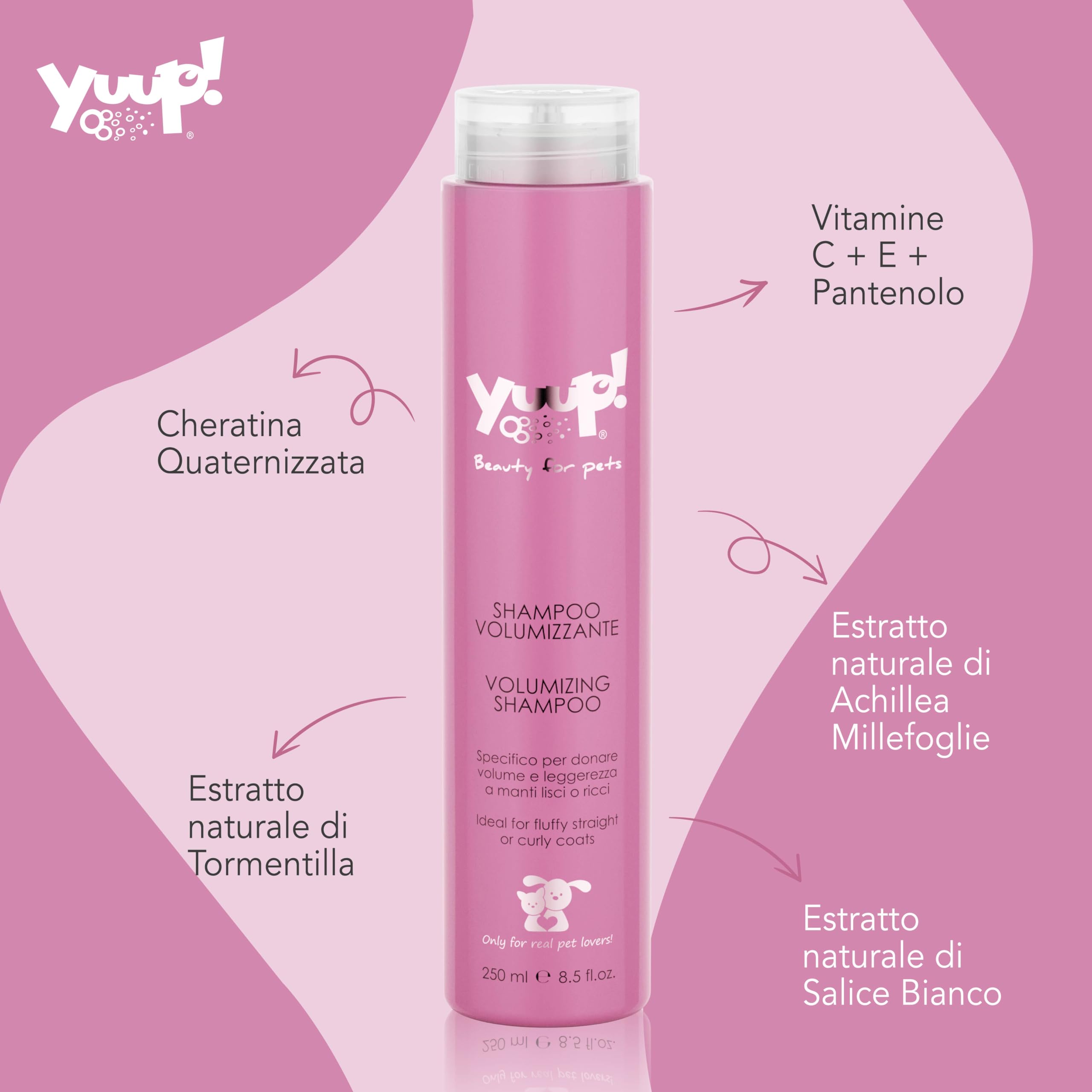YUUP! - Shampoo per Cani e Gatti Volumizzante, 250 ml, specifico per le razze a pelo riccio o liscio che necessitano di volume e leggerezza