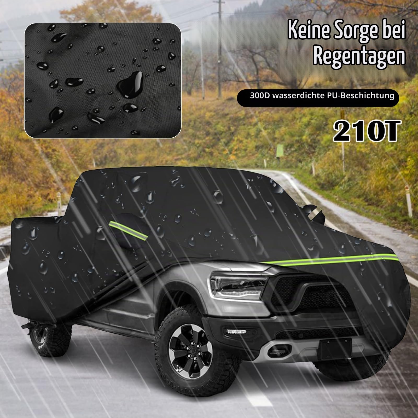Pickup Autoabdeckung, Auto Abdeckplane abdeckplanen Vollgarage Ersatz für Ford Ranger Toyota Hilux Nissan Navara Amarok 210D Outdoor wasserdichte Staubdicht Abdeckung Pickup Autoplane Vollgarage