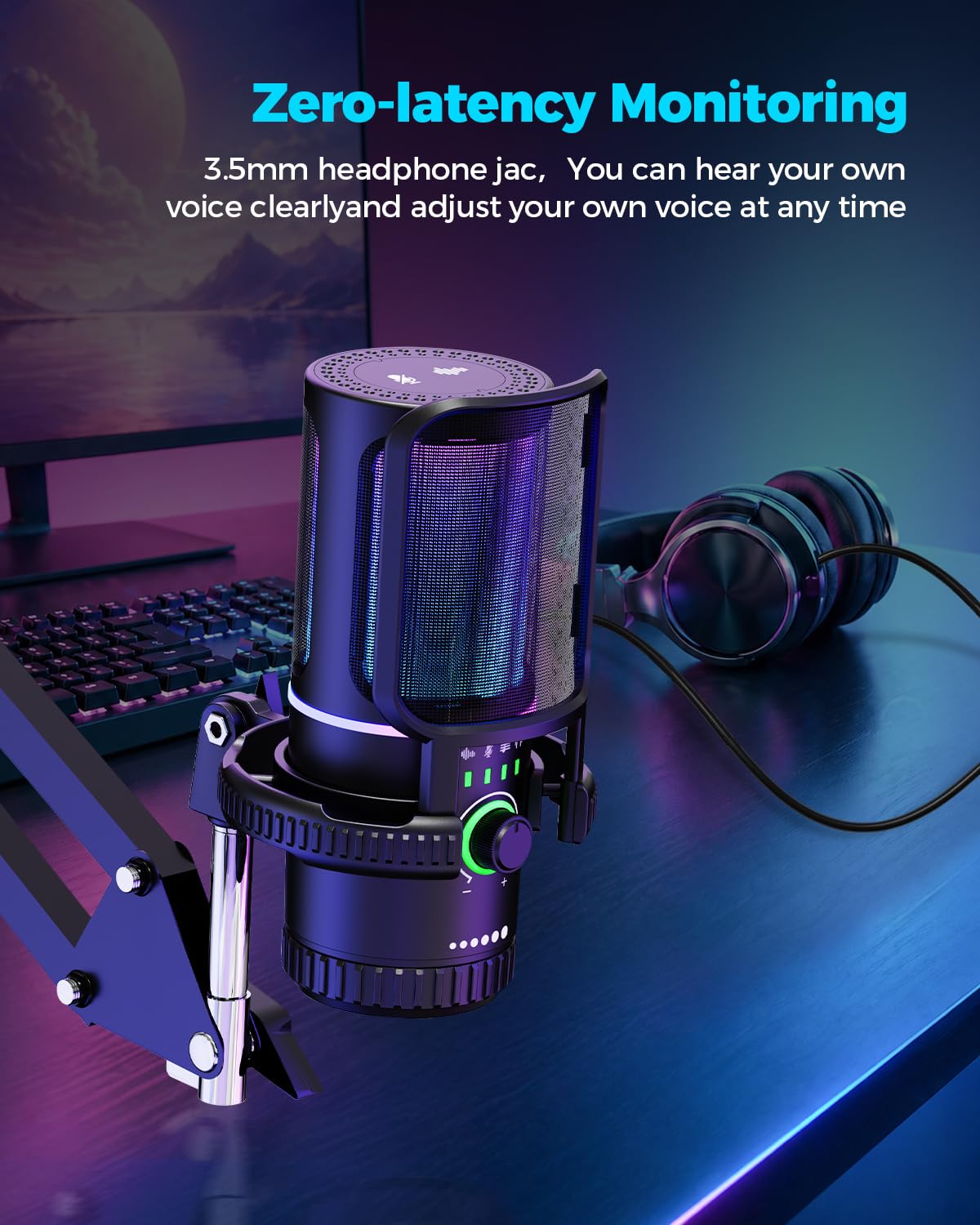 SINWE Microfono da gioco con cancellazione del rumore e controllo del guadagno - Micro USB PC per streaming, giochi, podcast, PC, PS4 - Include filtro anti-pop, supporto antiurto, silenziatore veloce