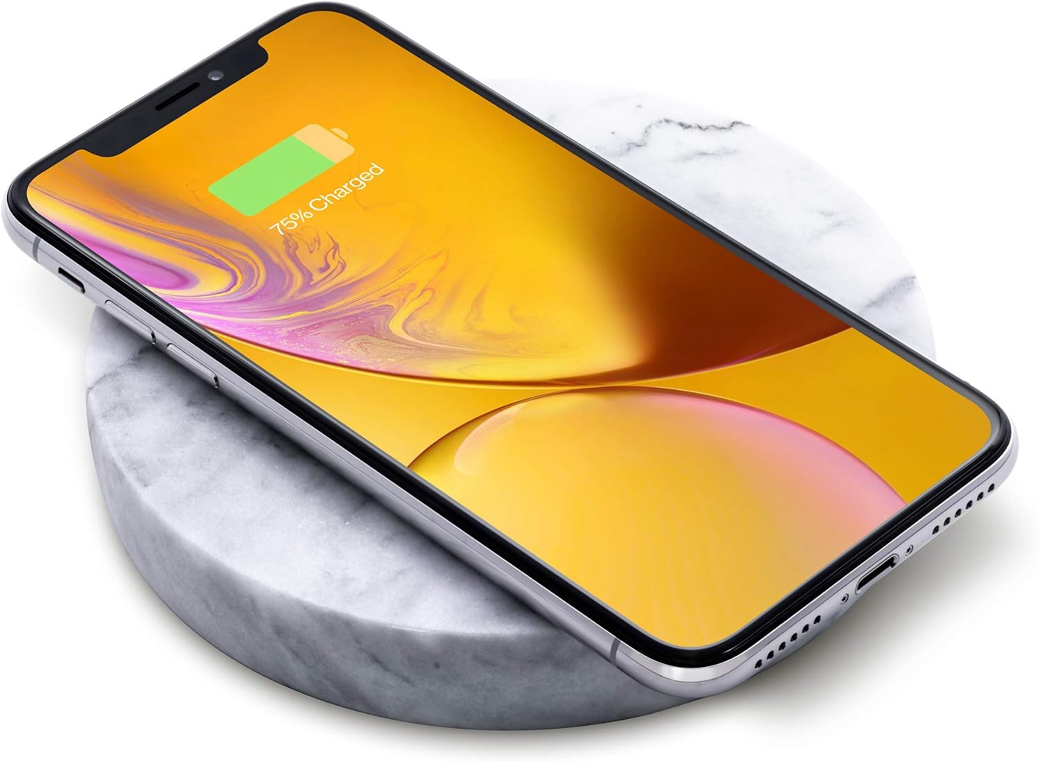 Eggtronic Wireless Charging Stone | Qi Certified 10W Fast Charger for iPhone, Galaxy, Note, AirPods 2, AirPods Pro, Galaxy Buds, Pixel Buds with Built-in Durable Braided Cable - White Marble
