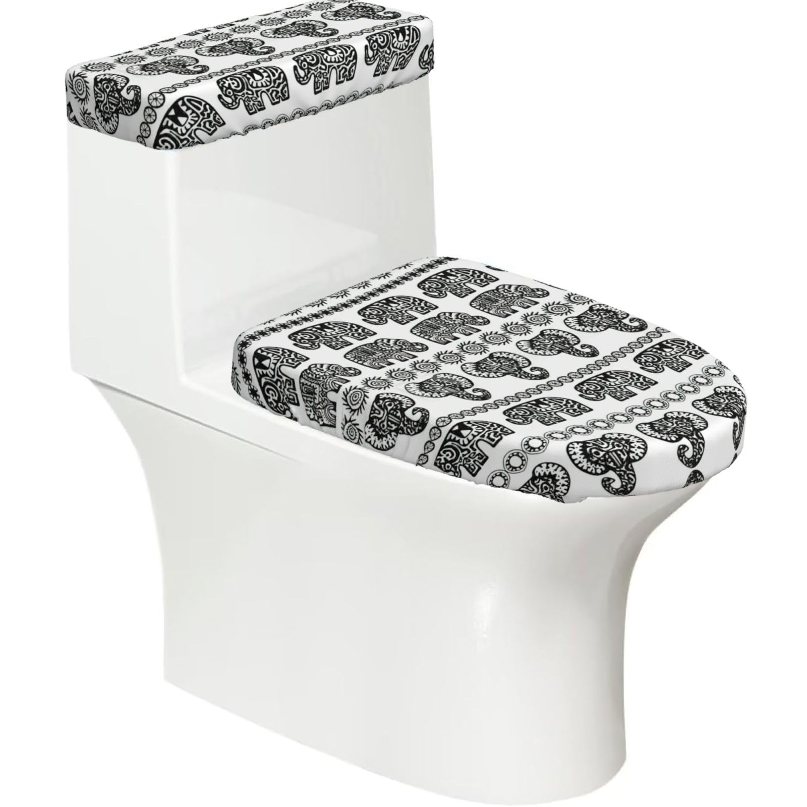 Elephant Pattern Print Bathroom Decor Toilet Lid Cover And Tank Covers, Restroom Accessories Fits Most Round