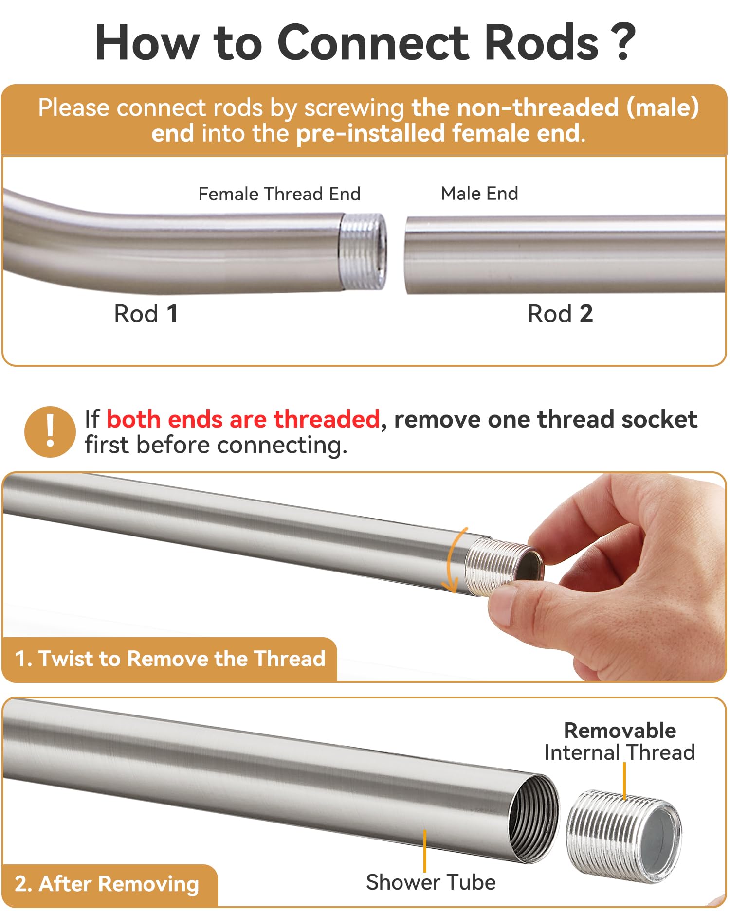 Bastone Tenda Doccia a Forma di U, [Entrambi i lati: 60 cm - 132 cm, Medio: 76,2 cm - 116,8 cm] Barra Doccia Angolare Regolabile per il Bagno con 12 Ganci e Supporto per Soffitto