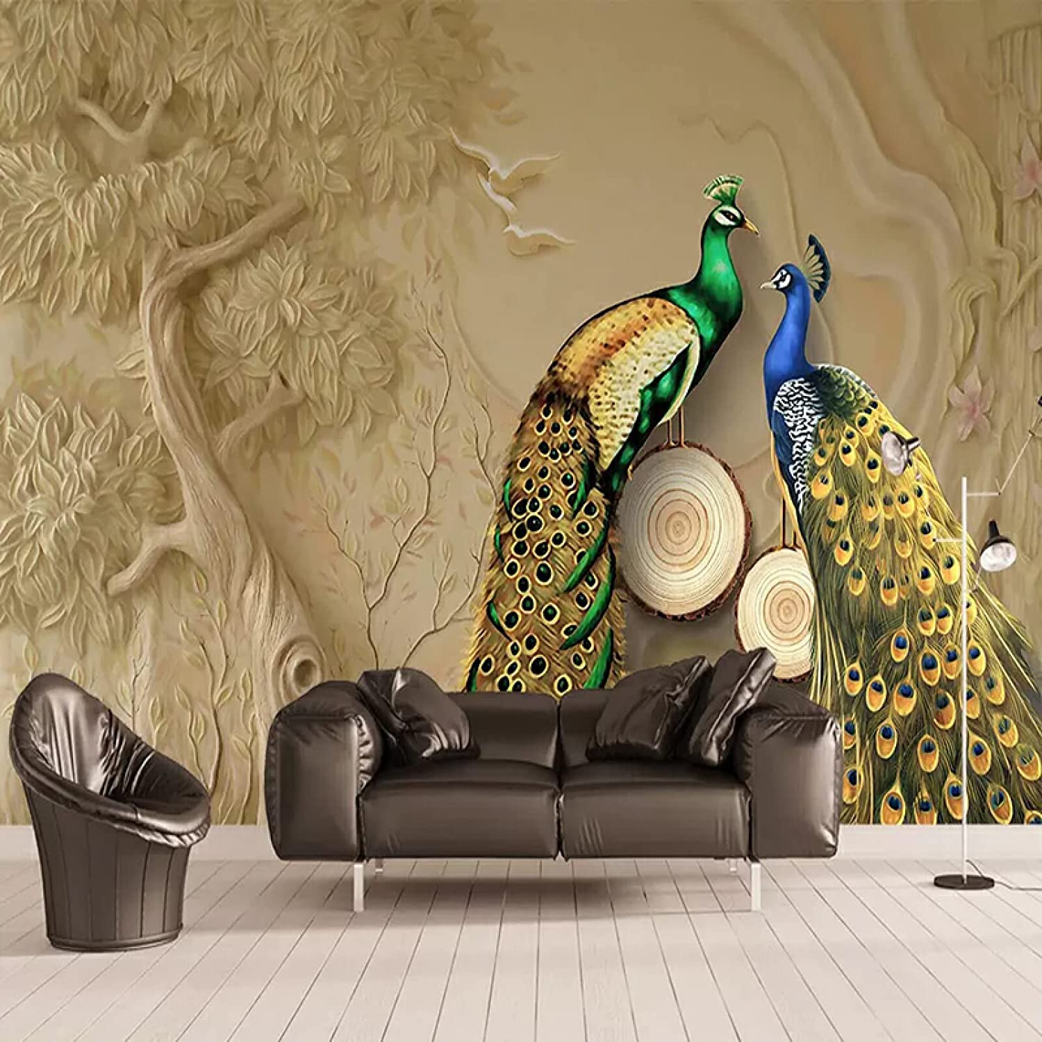 Papel Pintado Mural, 3D Pareja De Animales Pavo Real Papel Pintado Autoadhesivo Peel And Stick Para Sala De Estar, Dormitorio, Tv, Fondo, Oficina, Restaurante, Habitación, Pós 350(ancho)x256(alto)cm