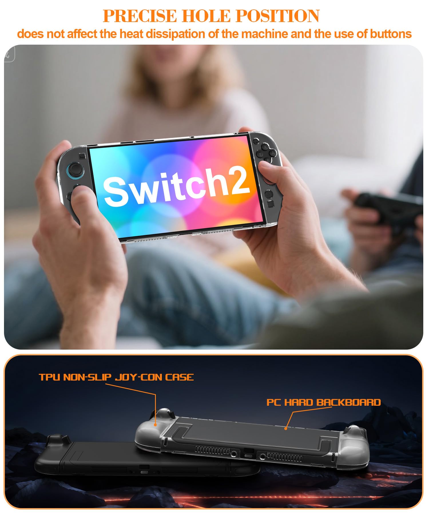 Etui dokujące Teyomi kompatybilne z Nintendo Switch 2, przezroczysta osłona ochronna kompatybilna z Nintendo Switch 2, 2 ergonomiczne osłony TPU na Joy-Con i 8 uchwytów kciukowych (przezroczyste)