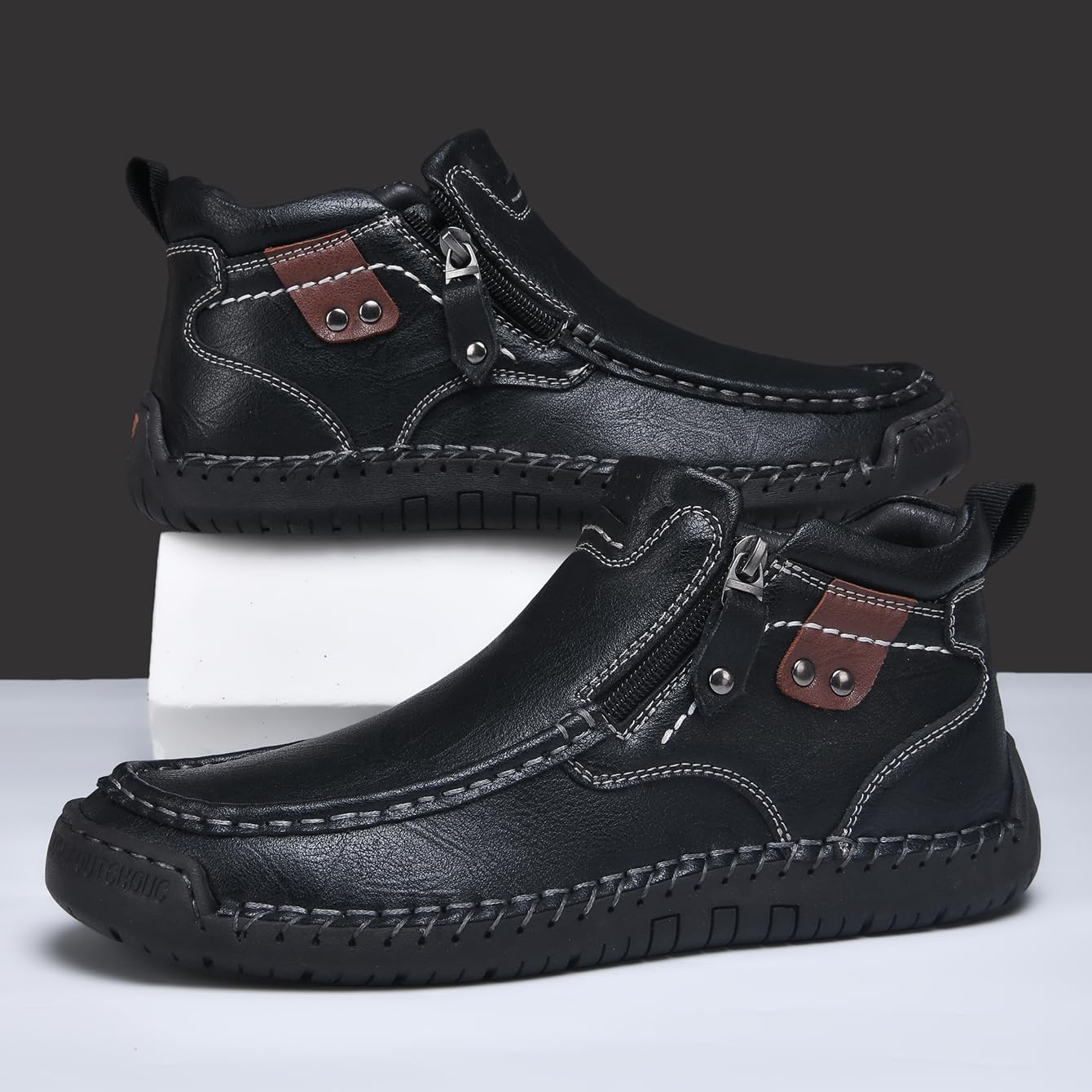 Mens Casual Leather Barefoot Shoes Slip On Ankle Chukka Boots Comfy Walking Driving Shoes for Men