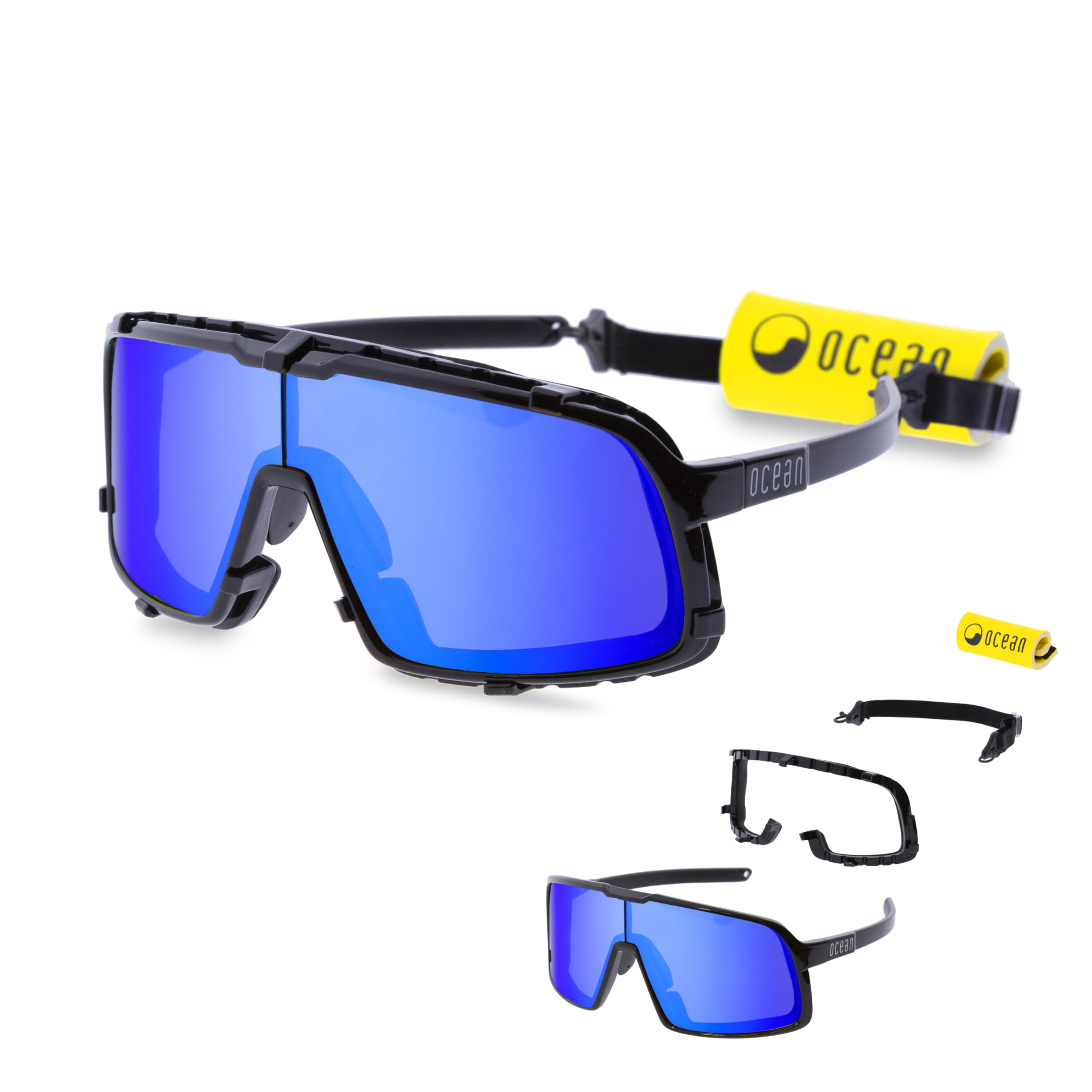 OCEAN Leucate Schwimmende Sonnenbrille, polarisiert, für Wassersport, Schwarz/Blau