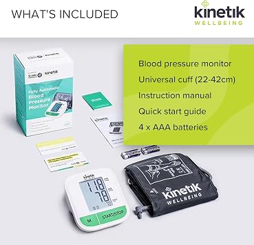 Kinetik Wellbeing Blood Pressure Monitors Large Cuff Universal (22-42cm) - Fully Automatic Upper Arm Blood Pressure Machine - Home Use Bp Monitor with Irregular Heartbeat Detection