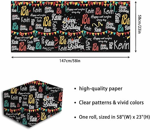 Miniatura 5 de Papel de regalo de cumpleaños personalizado, envoltura de regalo de feliz cumpleaños con nombre de la edad de la foto, rollo de papel de regalo de
