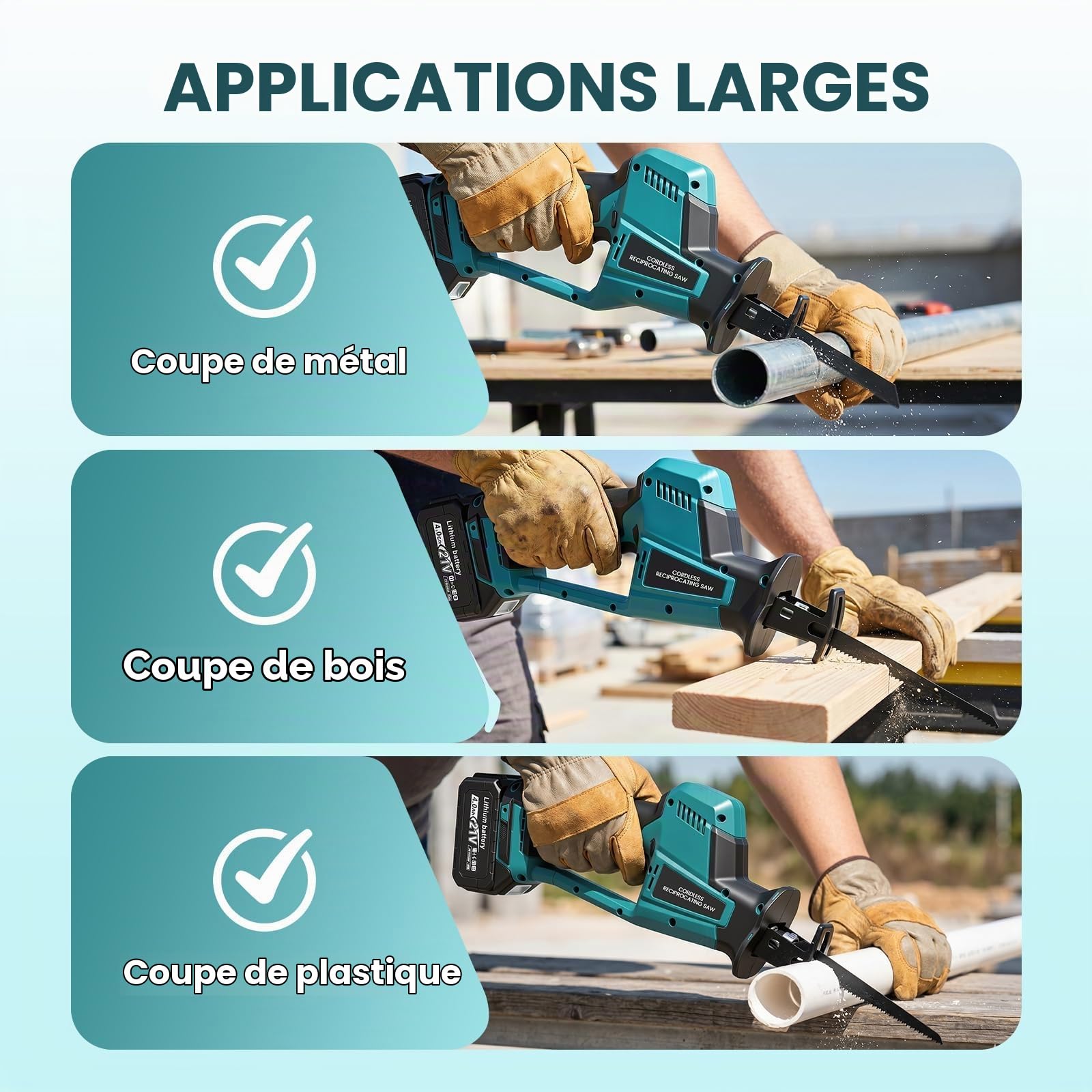 Scie Sabre Sans Fil avec 2 Batteries 4.0Ah, Moteur Brushless 0-3100 SPM, Course 22 mm, Compatible avec Makita 18V, Vitesse Variable, 4 Lames, Chargeur pour Couper Bois, Métal et PVC