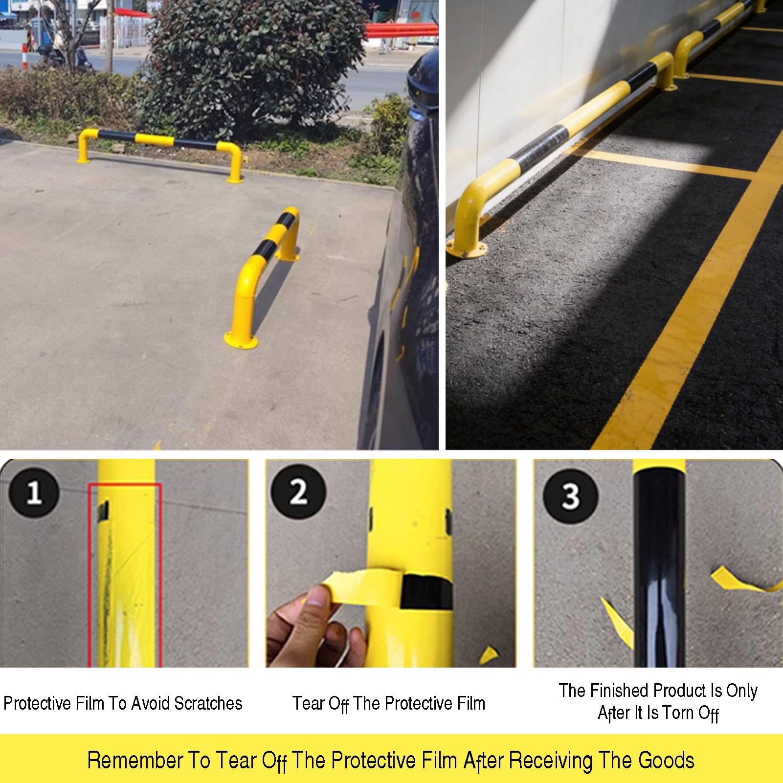 Barriera di parcheggio a forma di U, protezione anti-collisione, blocco paraurti ad alta visibilità, tubo in acciaio resistente per la sicurezza del parcheggio
