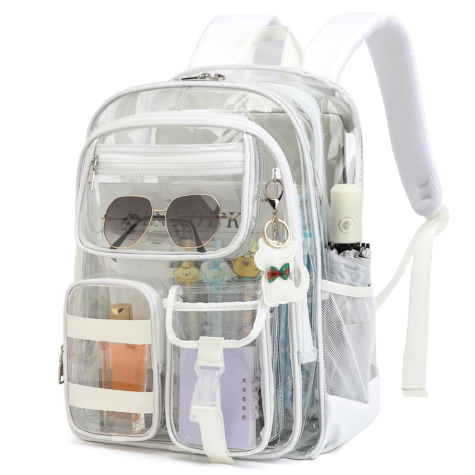 Lroiutian Clear Backpack for School Girls Boys Heavy Duty Transparent Backpack with Multiple Pockets, Lightweight PVC See Through Bookbag for
