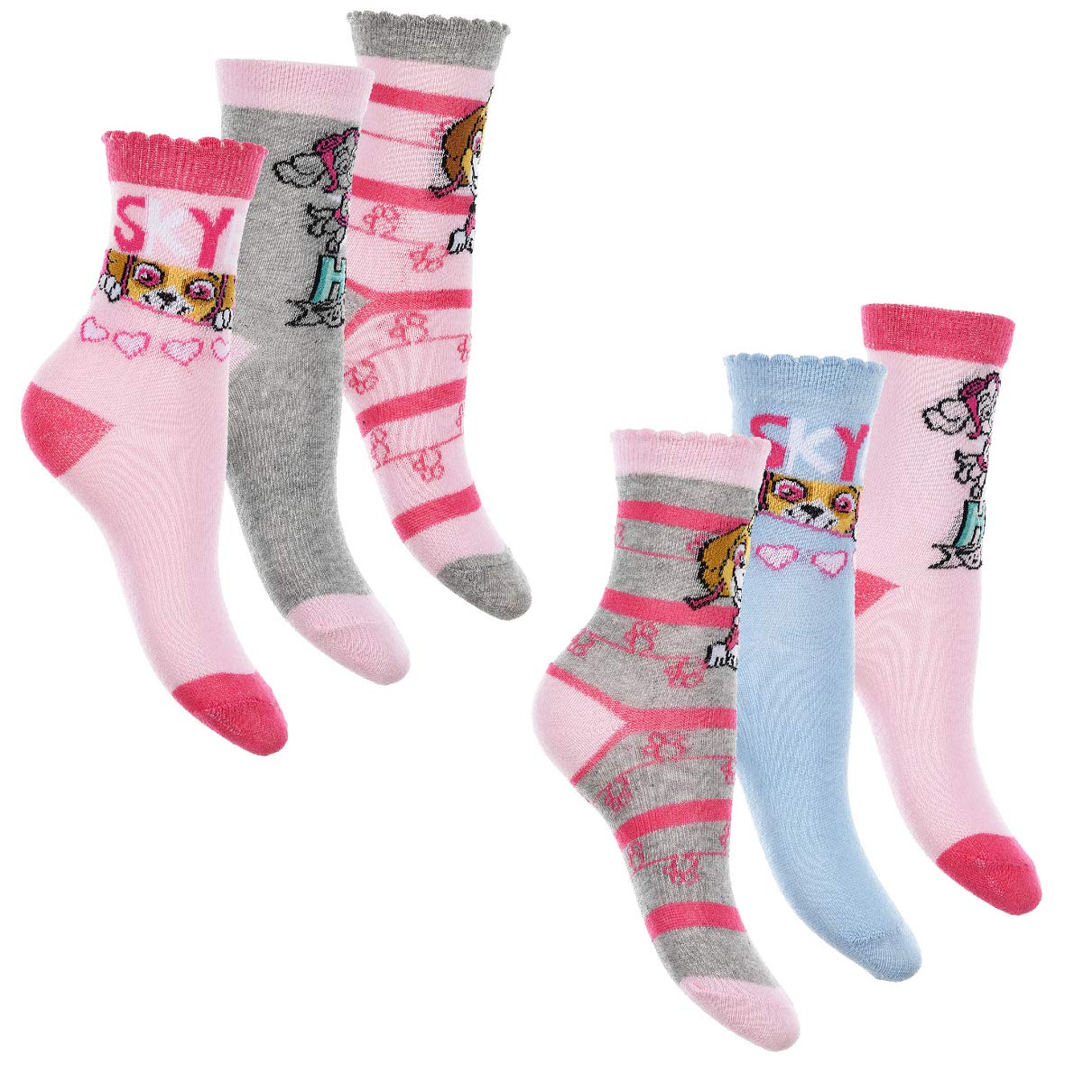 Paw Patrol Girls Pink ' Socks Stockings | 6 Pairs | Various Designs | Optimal Cotton Blend | Skye Everest Designs, 27-30