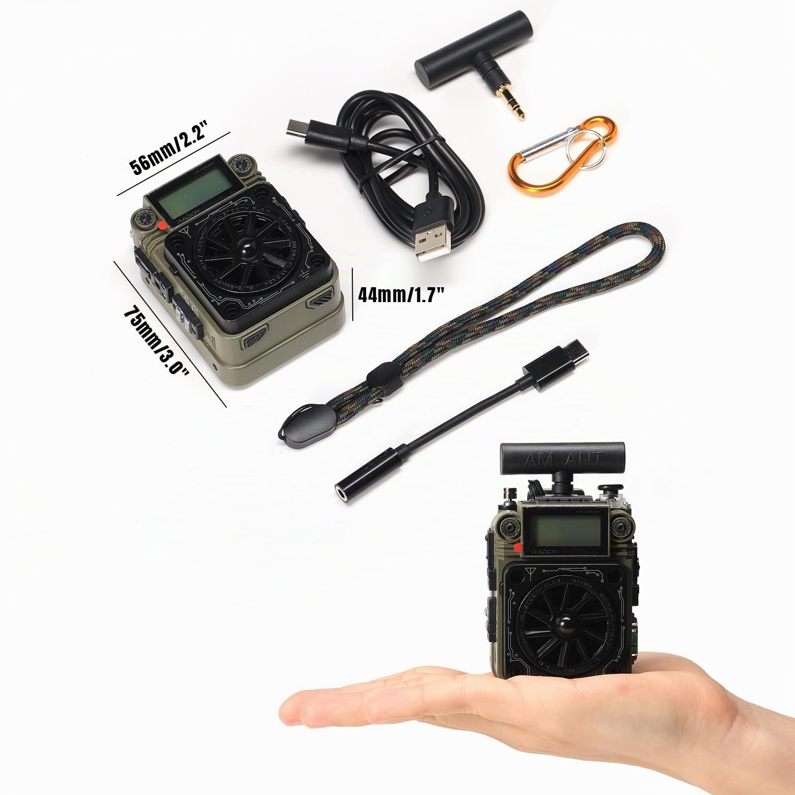 Raddy RF750 Plus AM FM SW Radio Portable à Ondes Courtes, Mini-Radio avec contrôle par Application, 297 Stations préréglées, Batterie remplaçable, antenne Type T, Alarme SOS pour Camping et urgences