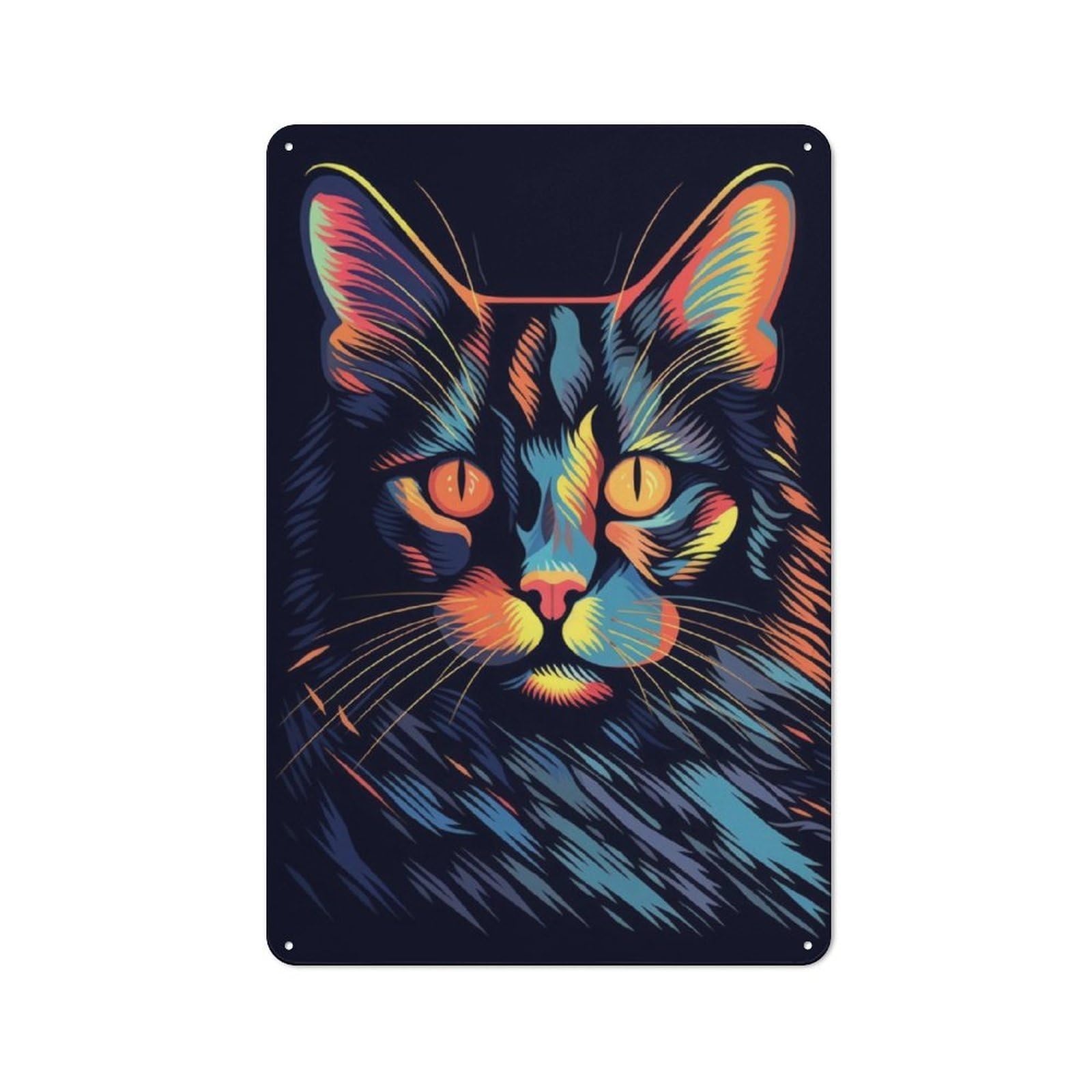 Junmoney Cat Popart Rustic Tin Wall Plaque 30X20cm For Studio Or Craft Room, For Garage, Workshop And Man Cave Decoration