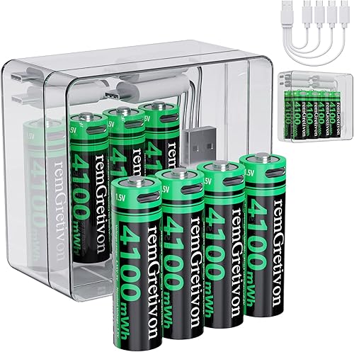 Paquete de 8 baterías AA de litio recargables de 4100 mWh, voltaje variable de 1.5 V con alarma de baja potencia, más de 2500 ciclos para cerraduras
