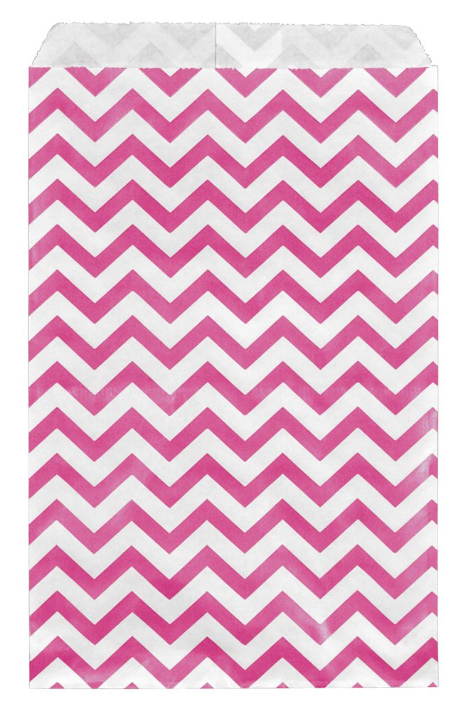 Caddy Bay Collection200 pcs Pink Chevron Paper Gift Bags Shopping Sales Tote Bags 6 x 9 Zig Zag Design-