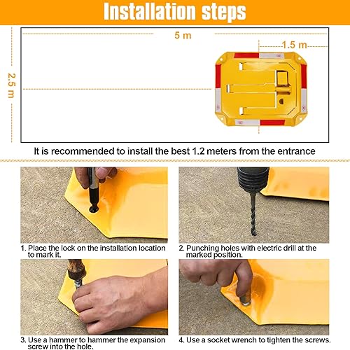 Miniatura 5 de Tevlaphee Cerradura de espacio de estacionamiento plegable, barrera de estacionamiento manual, doble cerradura y bloqueador de estacionamiento