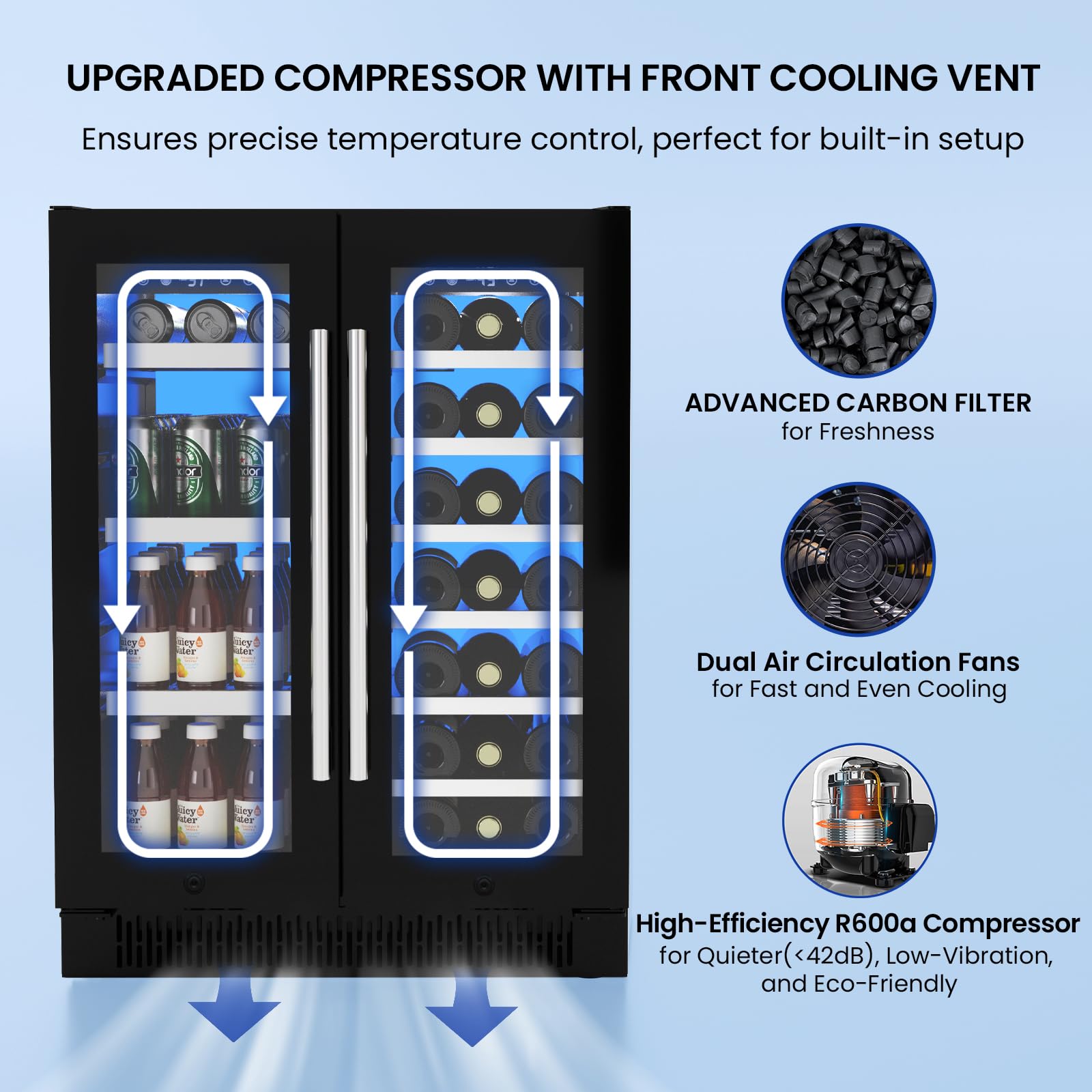 Akicon 24 Inch Mini Fridge,42db 20 Bottles & 60 Cans Quiet Beverage Refrigerator With Safety Lock And Temperature Memory Touchscreen, Built-In/Freestanding For Home, Black on Fridge.com - View 3