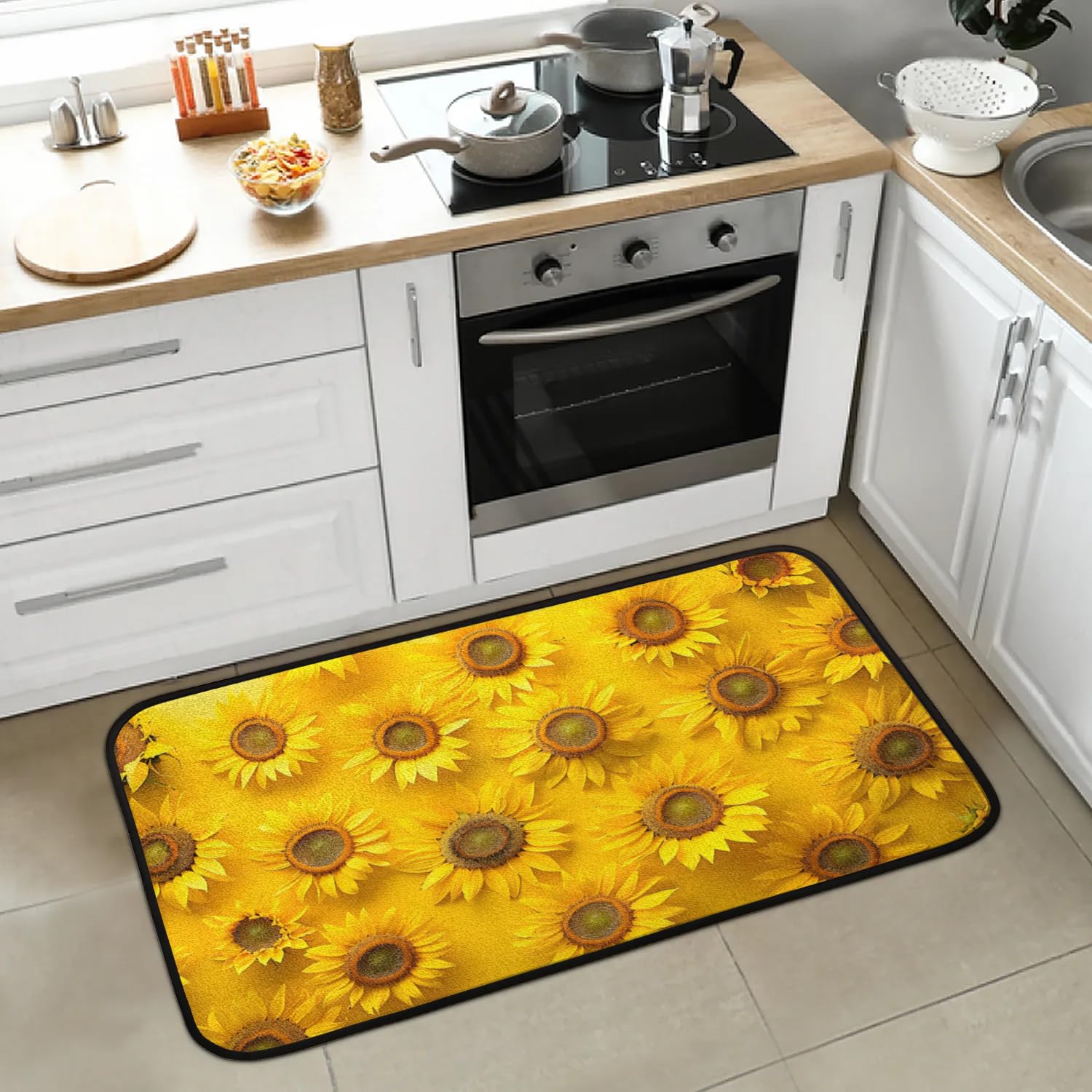 Kitchen Mats, Sunflower Flower Pattern Kitchen Rugs, Cushioned Anti Fatigue Kitchen Mats, Non-Slip Standing Desk Mat, Absorbent Kitchen Rug for Floor, Kitchen, Office, Sink, 20