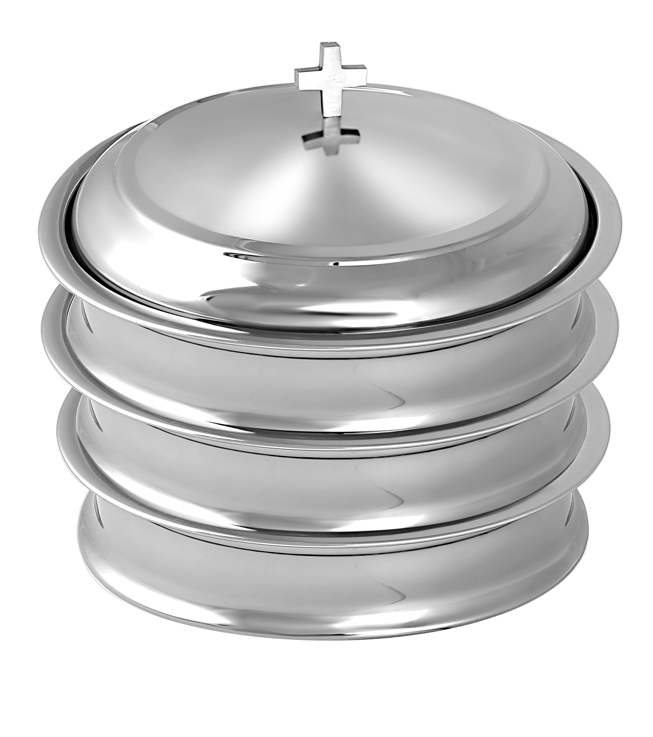 Communion Ware 3 Holy Wine Serving Trays with A Cover - Stainless Steel (Mirror/Silver) Premium Communion Trays for Churches Communion Supplies Church Communion Ware Sets