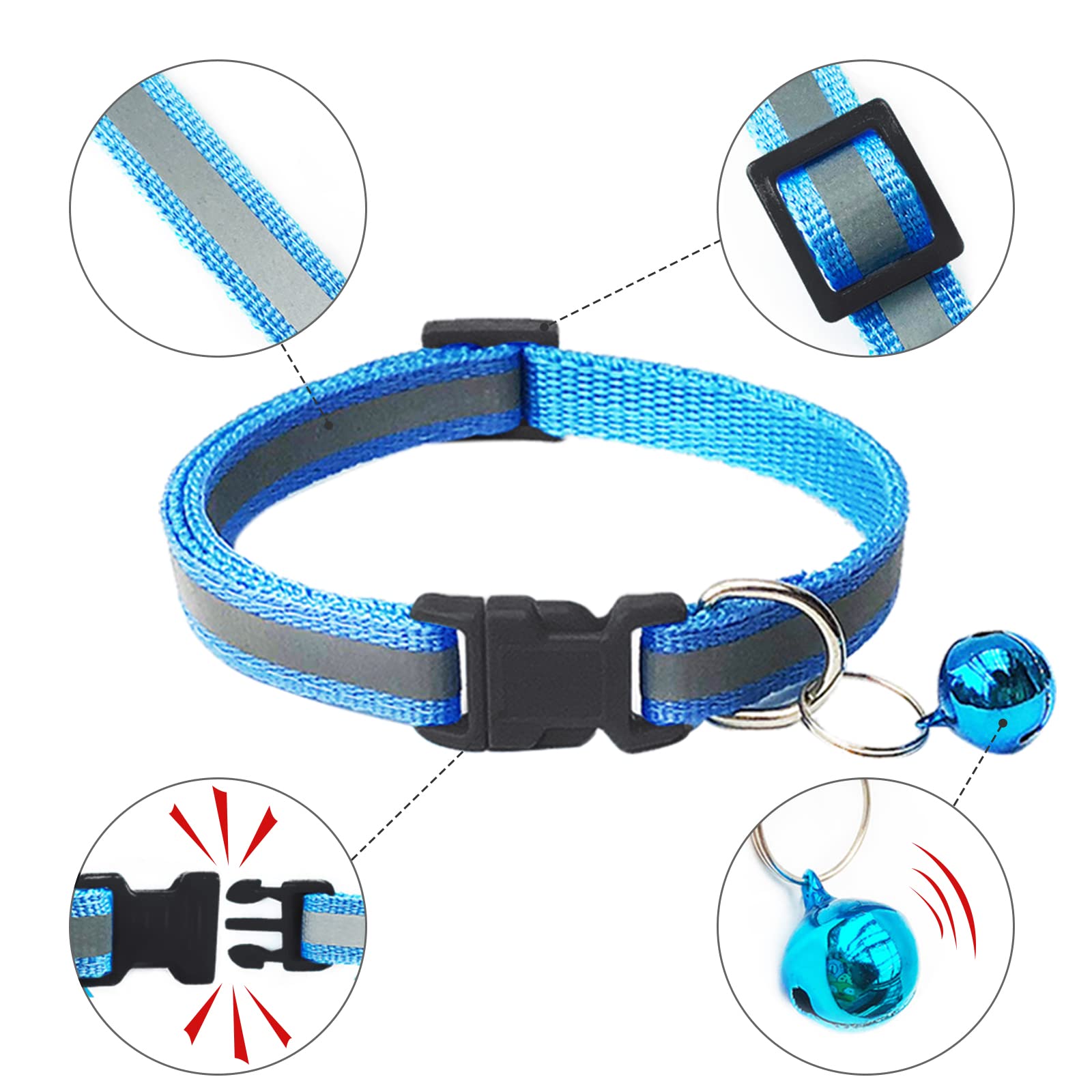 CAMAL Cat Collar with Name Tag, Reflective Cat Collar Breakaway for Kitten Puppy, Personalized Cat Collar, Adjustable 7.5