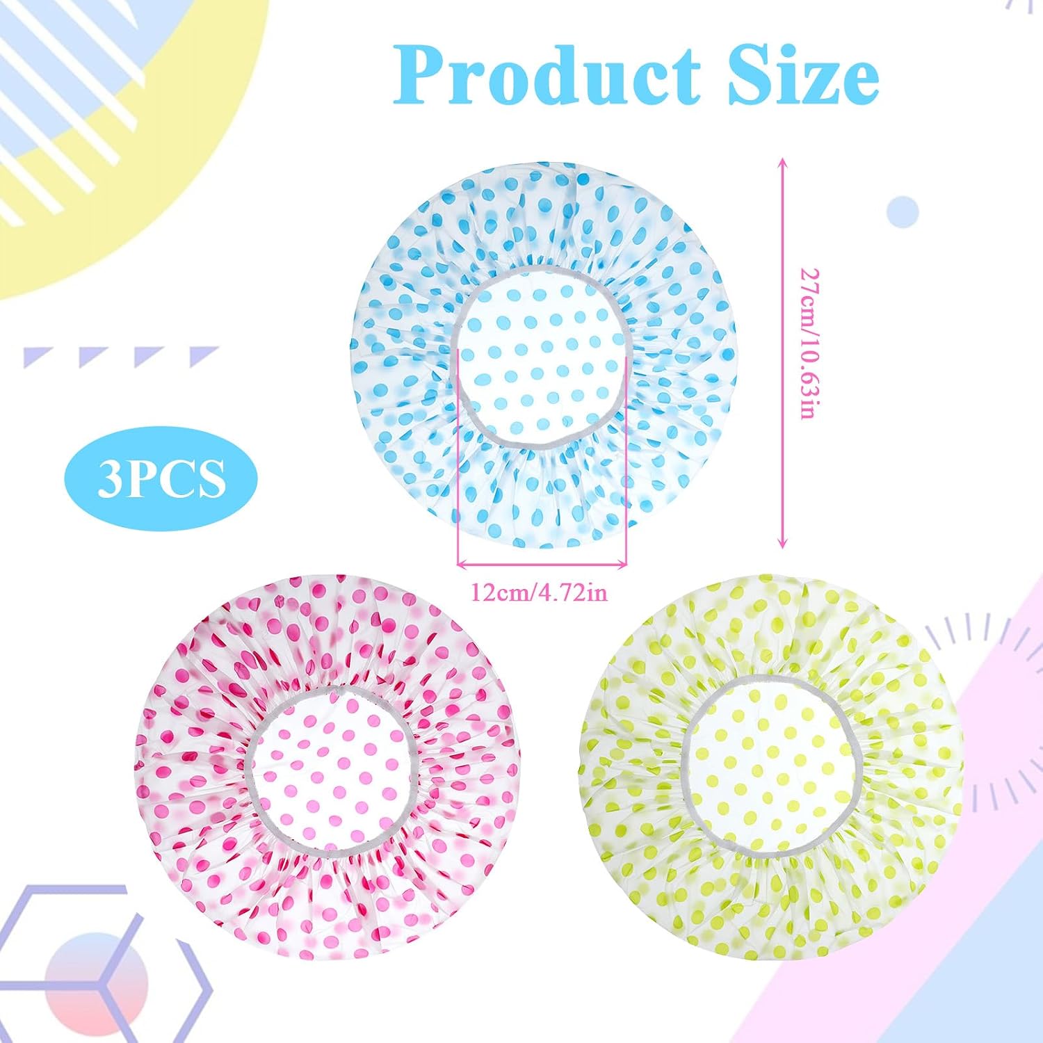 Tyqour 3 PCS Hair Cap for Shower, Hair Shower Cap Reusable Shower Caps for Women Men Kids Waterproof EVA Shower Bonnet, Lightweight Travel Bath Caps for Hair Care
