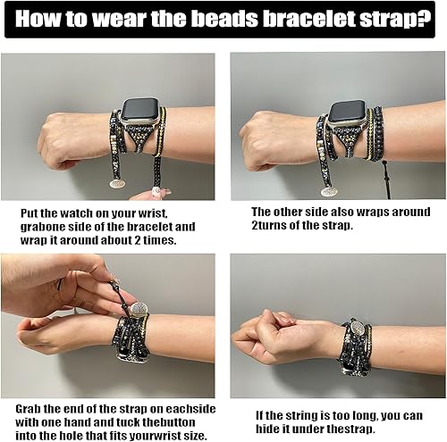 Miniatura 5 de Pulseras bohemias hechas a mano con cuentas de cristal natural para reloj inteligente, repuesto para iWatch, Apple Watch Series Ultra SE 8, 7, 6, 5,