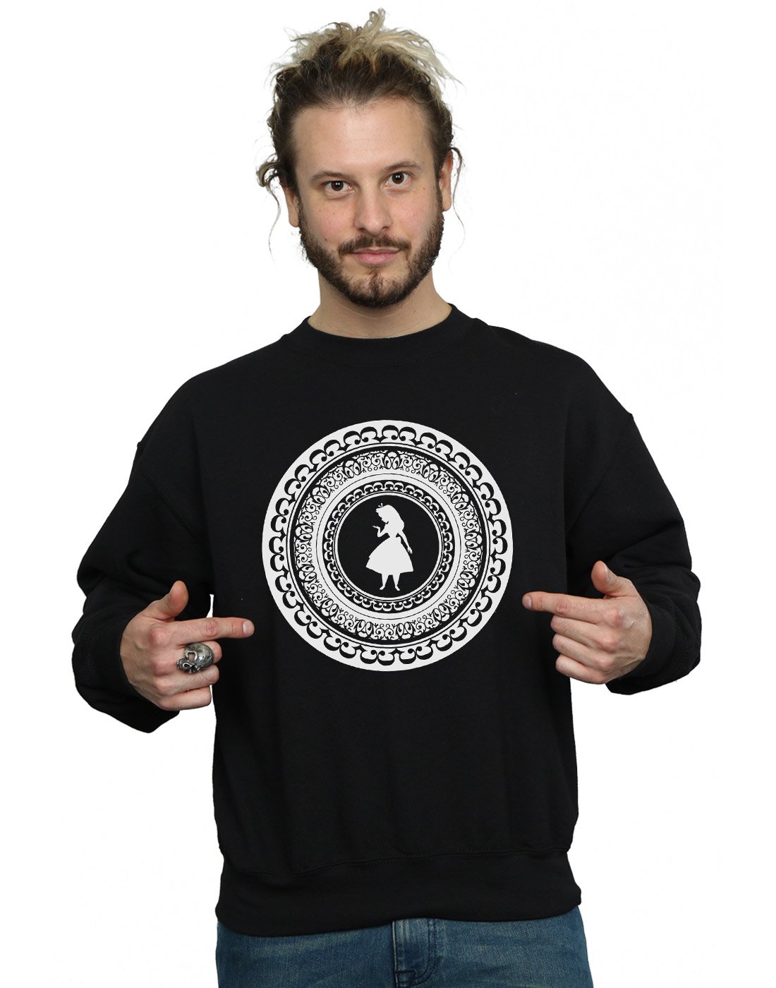 Disney Men's Black Alice In Wonderland Circle Sweatshirt Large