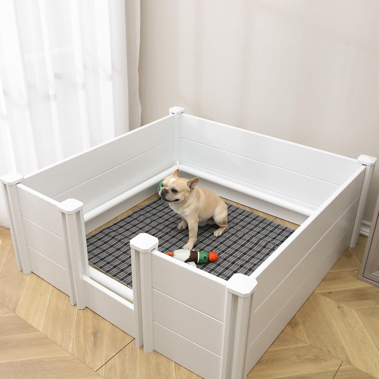 Whelping Box for Large Breed Dogs with Pig Rails for Small Puppies 48" L X 48" W, Contained Enclosure Playpen with Adjustable Height Door for Large Medium Small Cats Dogs Whelping Box