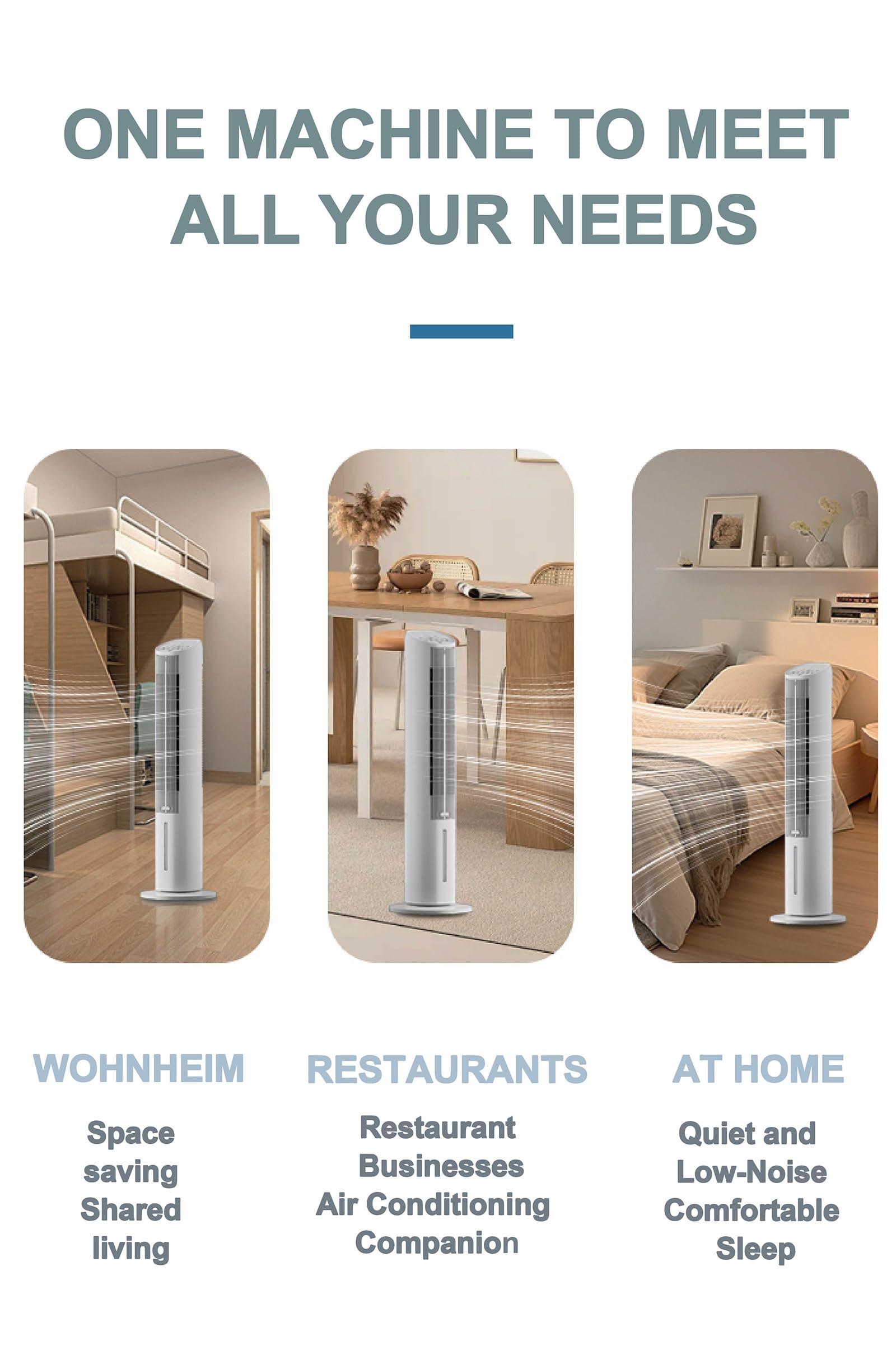 VLites Turmventilator mit Wasserkühlung Luftkühler | 3 Geschwindigkeiten, 60°-Oszillation, 3L Wasserkühlung, für Wohnzimmer Schlafzimmer