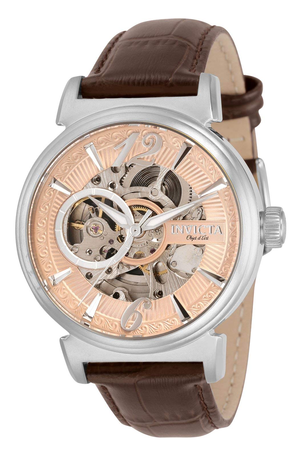 Invicta Mens Objet D Art Stainless Steel Automatic Watch Leather