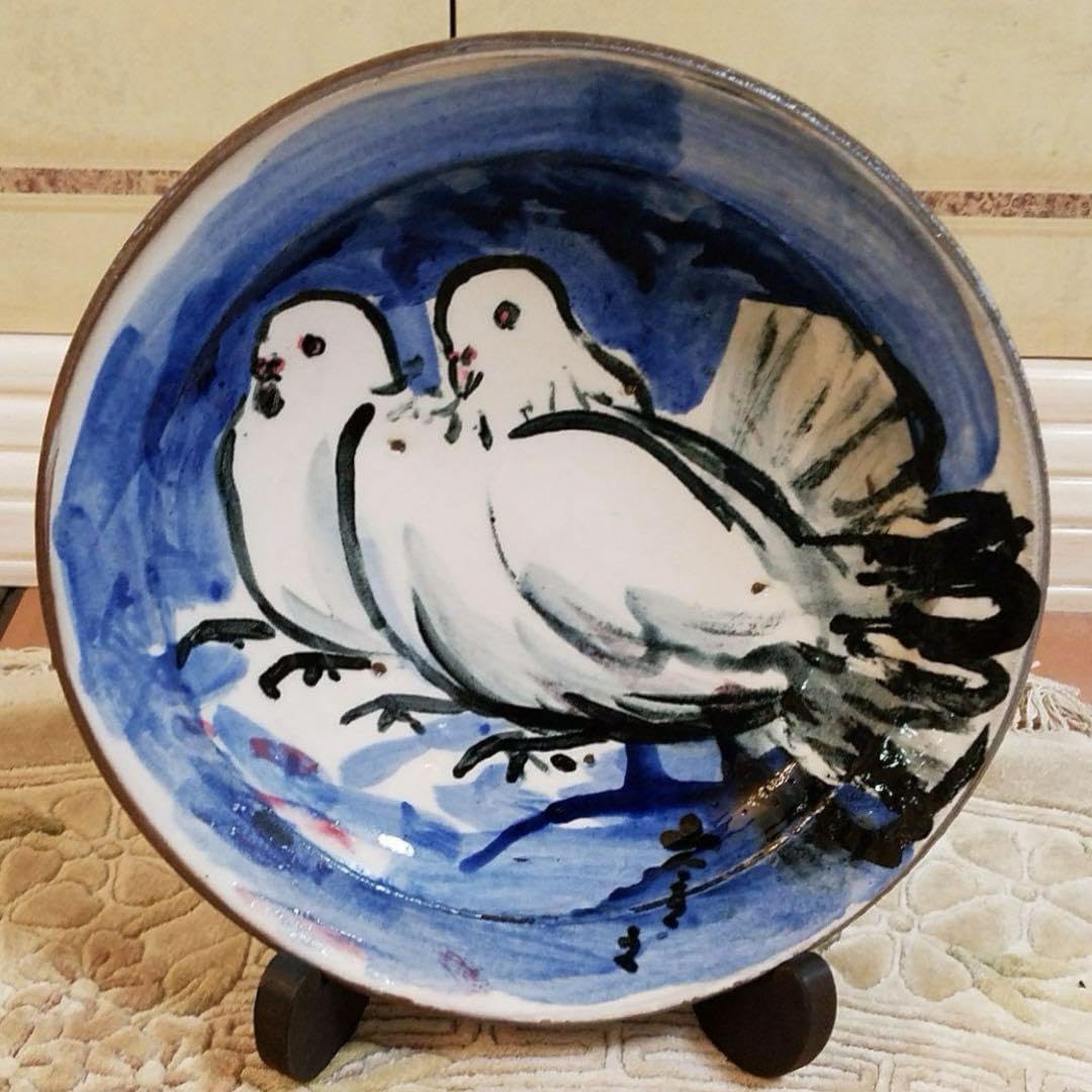 Amazon.co.jp: 湯町窯 古作 双鳩々皿 大皿 絵皿 飾皿 共箱 作家物 皿立 