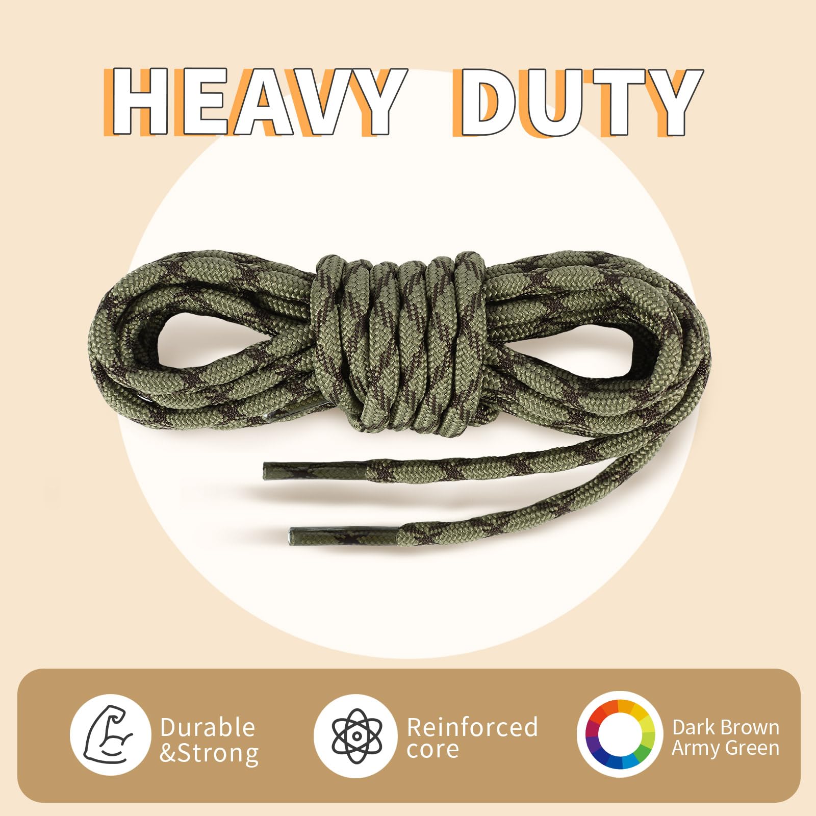 Stepace 2 Pares Cordones Redondos 4,5mm para Botas de Senderismo, Montaña y Trabajo, Cordones de Nylon Resistentes para Trekking - 3