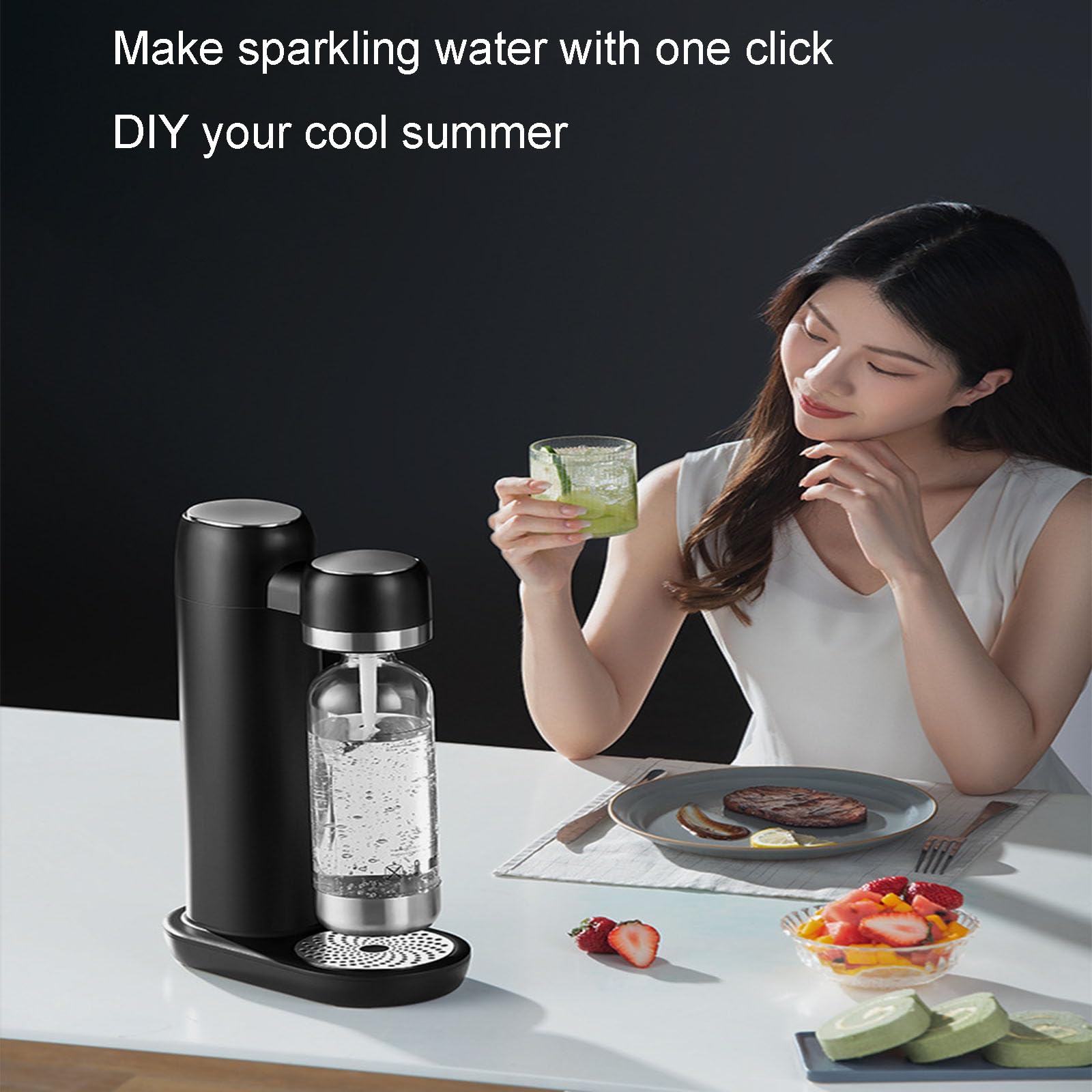 Soda Maker, karbonacja jednym kliknięciem, automatyczna redukcja ciśnienia, zdejmowana, nadająca się do prania, idealna na pikniki i letnie wycieczki, łatwe i wygodne rozwiązanie do napojów
