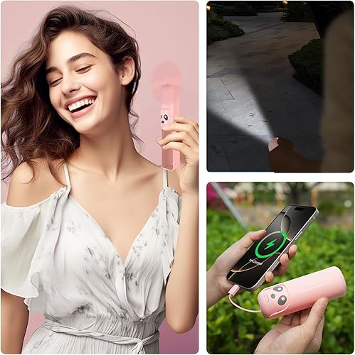 Miniatura 2 de Ventilador personal portátil de mano, 4 en 1 USB-C, recargable, mini pestañas con batería de 4500 mAh 26 horas de funcionamiento, linterna, cordón