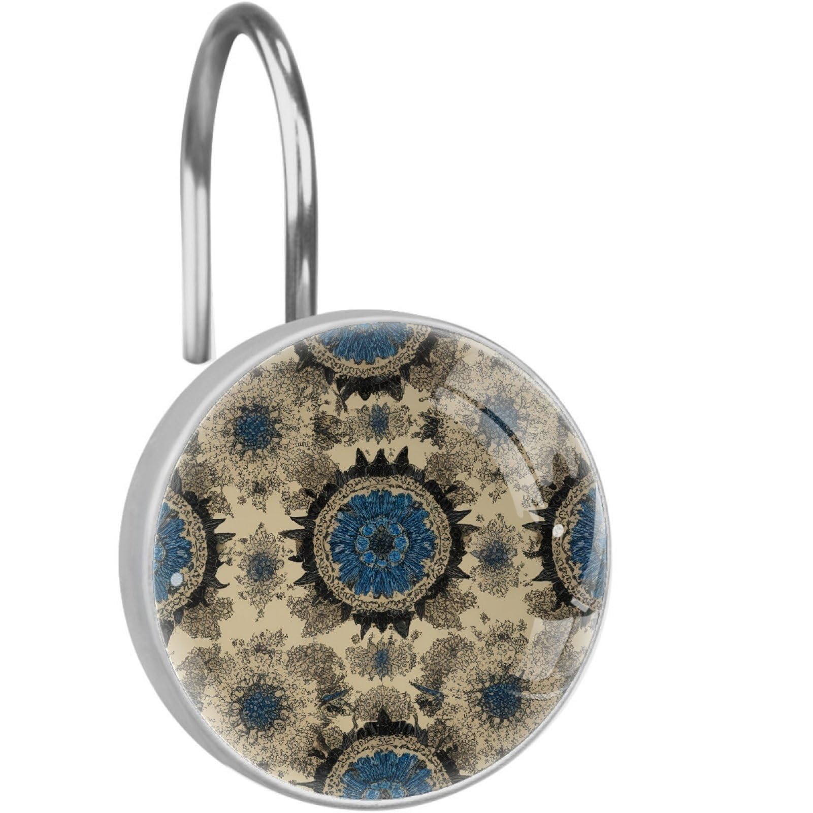 VAPOKF Shower Curtain Hooks, Mandala Print Rust Proof Decorative Shower Curtain Rings, Modern Farmhouse Designer Shower Curtain Hangers for Bathroom, 12Pcs